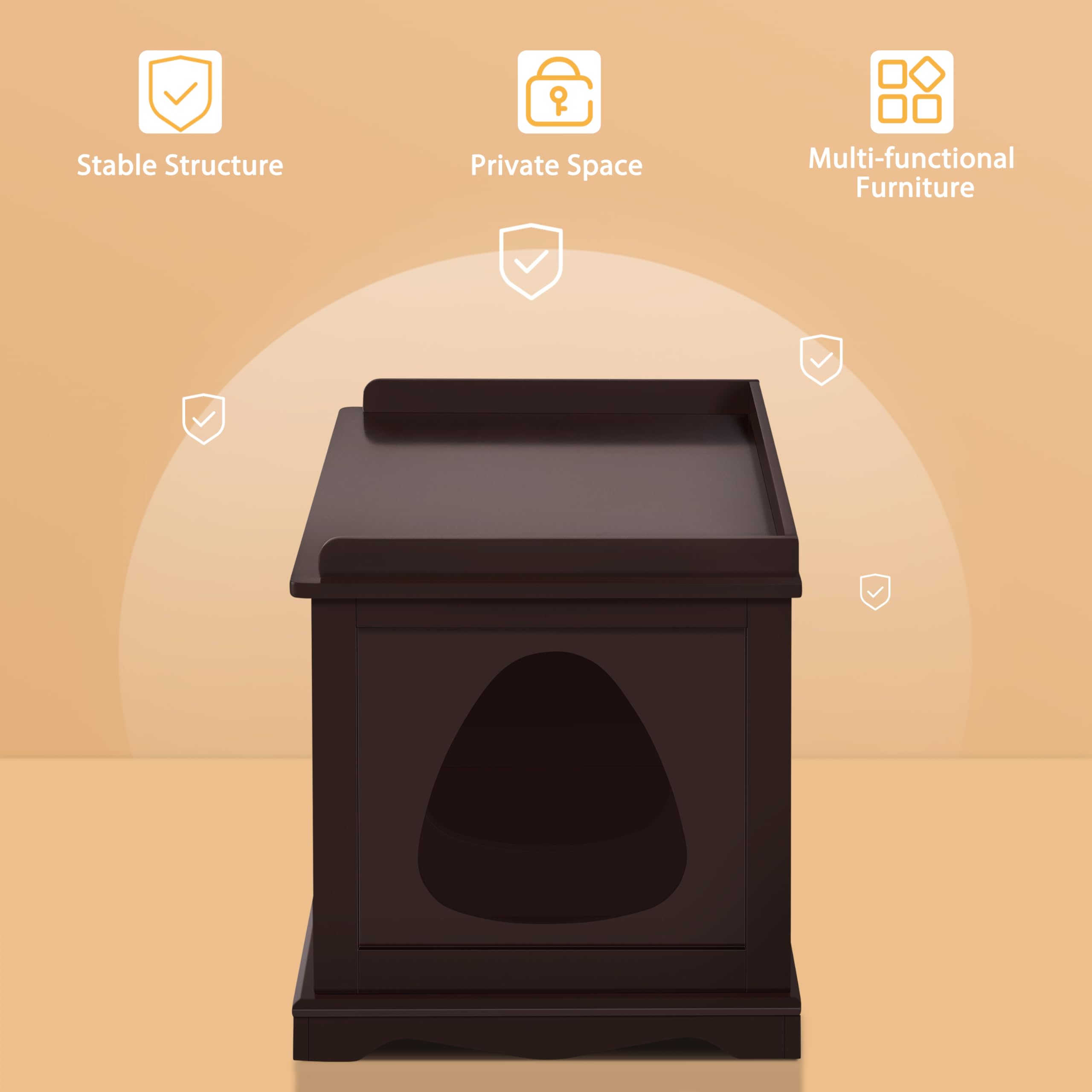 Yaheetech Wooden Cat Litter Box Enclosure - Hidden Cat Washroom Cabinet with Storage, Indoor Cat Litter Box Furniture for Large Cats, Decorative Pet Side Table & Bench - Espresso Finish | Perfect for Small Spaces, Living Rooms & Pet-Friendly Homes