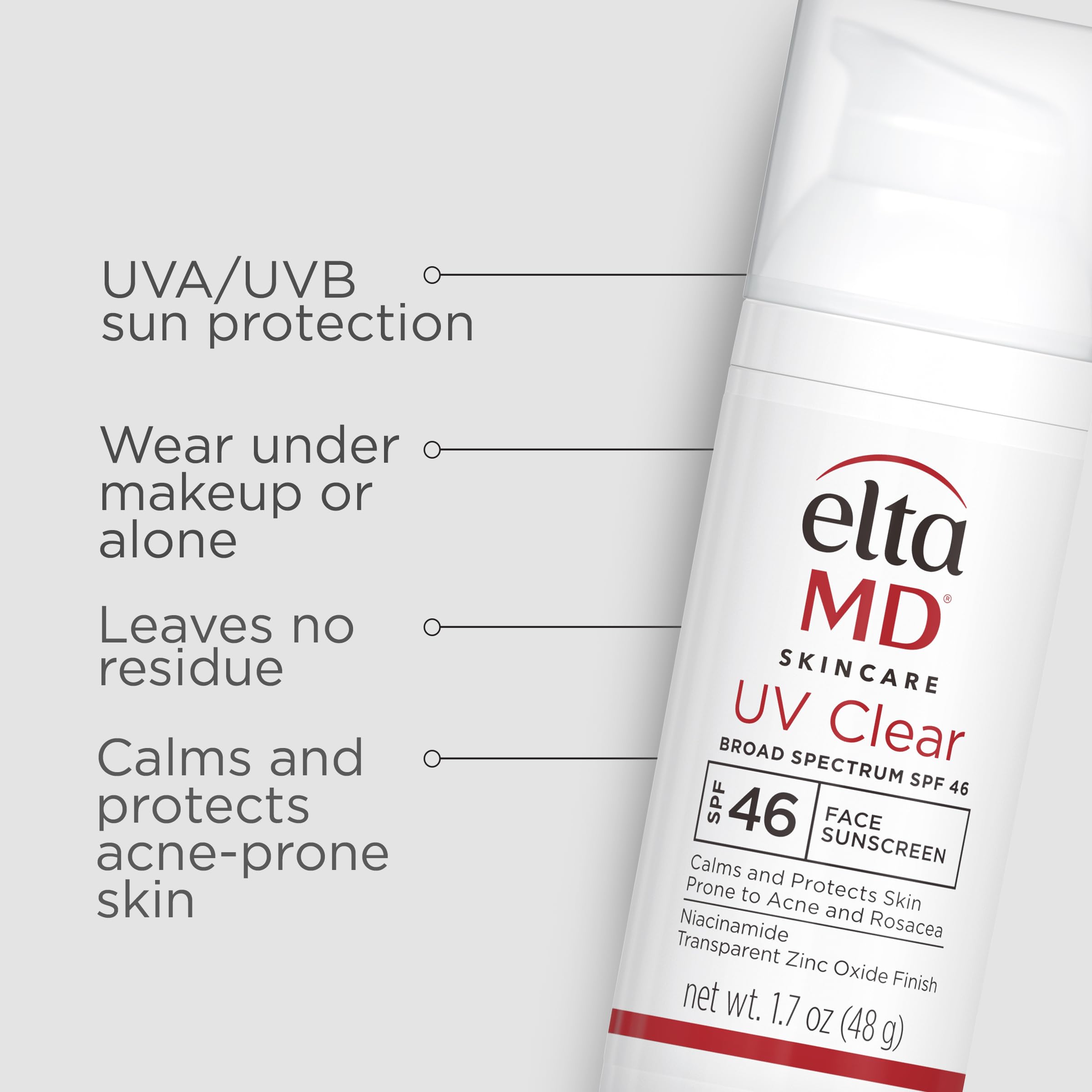 EltaMD UV Clear Face Sunscreen SPF 46 - Oil Free, Zinc Oxide, Dermatologist Recommended for Acne-Prone & Sensitive Skin | Daily Protection for Face, Outdoor Activities & Sun Exposure