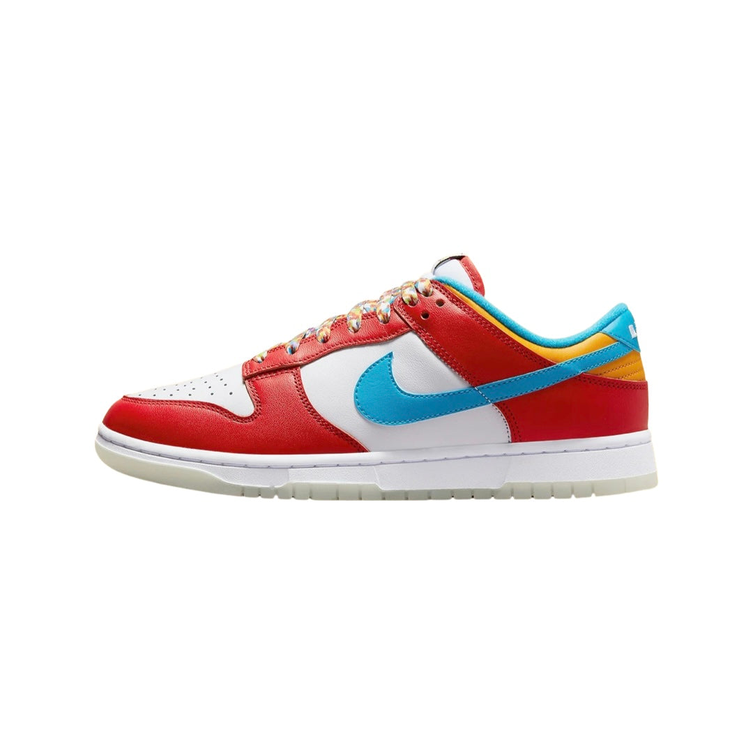 Nike Dunk Low x LeBron James Fruity Pebbles Sneakers - Habanero Red, Laser Blue & White Colorway - Basketball Shoes for Men, Streetwear Fashion & Casual Wear