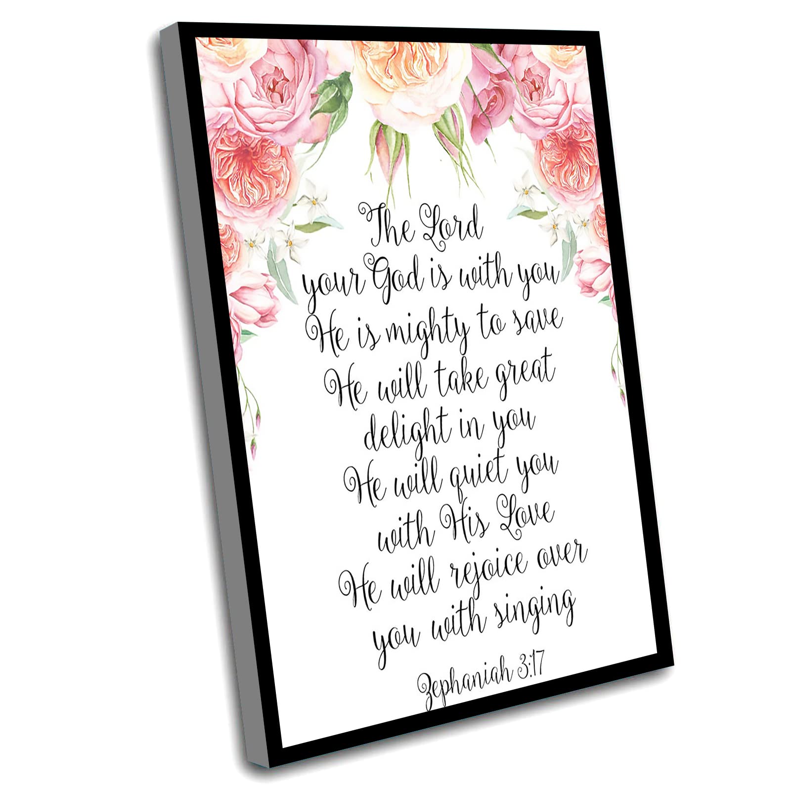 Christian Home Decor - The Lord Your God Is With You Bible Verse Wall Art (Zephaniah 3:17) - 12x16 Inch Framed Scripture Wall Art for Farmhouse Living Room & Bedroom - Inspirational Bible Quote Printable for Faith-Based Interior Design