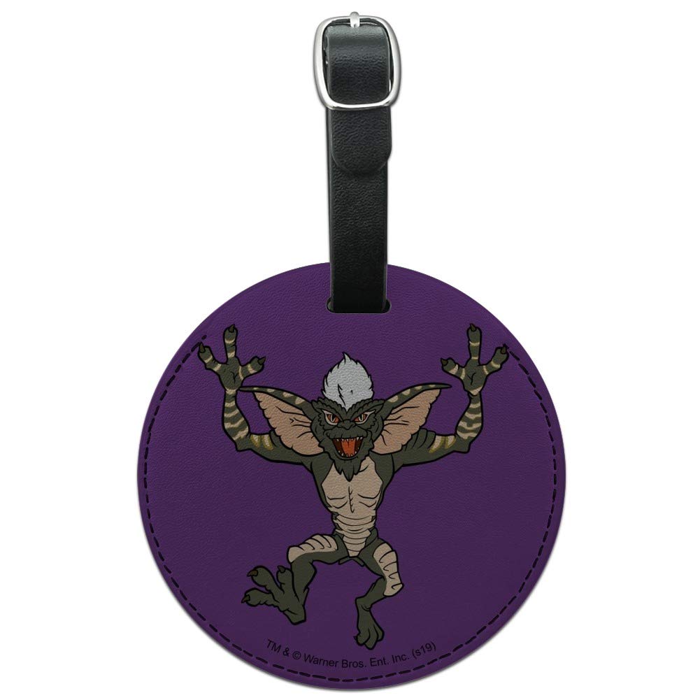 Gremlins Stripe Round Leather Luggage Tag - Durable Suitcase ID Card Holder for Travel Bags - Perfect for Carry-Ons, Checked Luggage & Backpack Identification