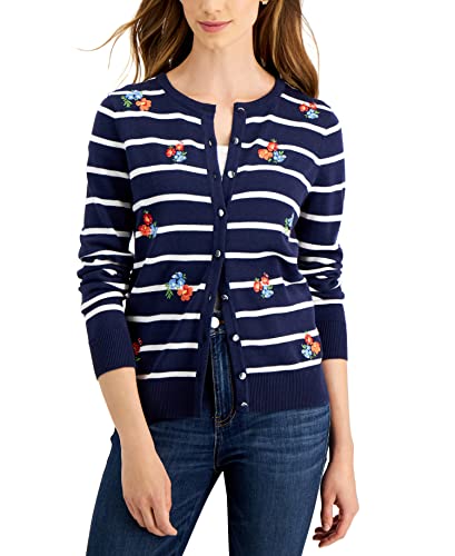 Charter C Women's Embroidered Button Cardigan Sweater - Elegant Long Sleeve Open Front Knitwear for Office, Date Night & Fall Layering