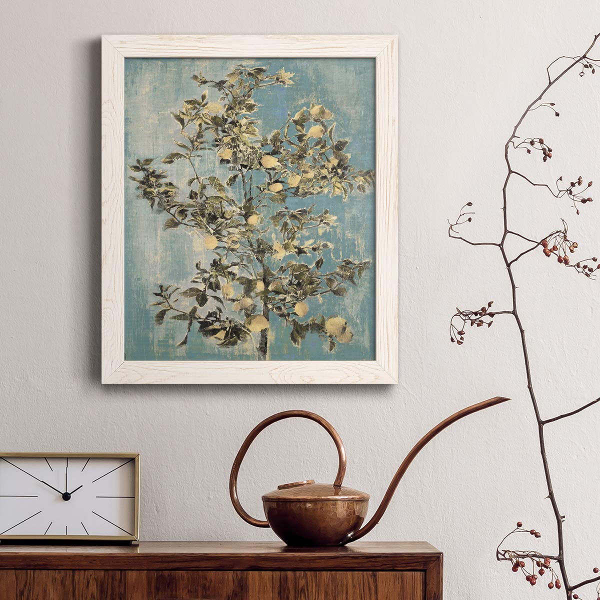 Abstract Geometric Wall Art - White Framed Canvas Print 17x20 Inches - Modern Bathroom Decor & Gallery Wall Décor - Trendy Eclectic Lemon Tree Design - Perfect for Living Room, Bedroom or Office