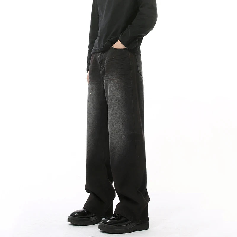 American Style Men's Denim Pants - Distressed Washed Straight Leg Casual Jeans with Contrast Color for Men | Wide Leg Comfortable Trousers for Everyday Wear, Street Style & Casual Outings