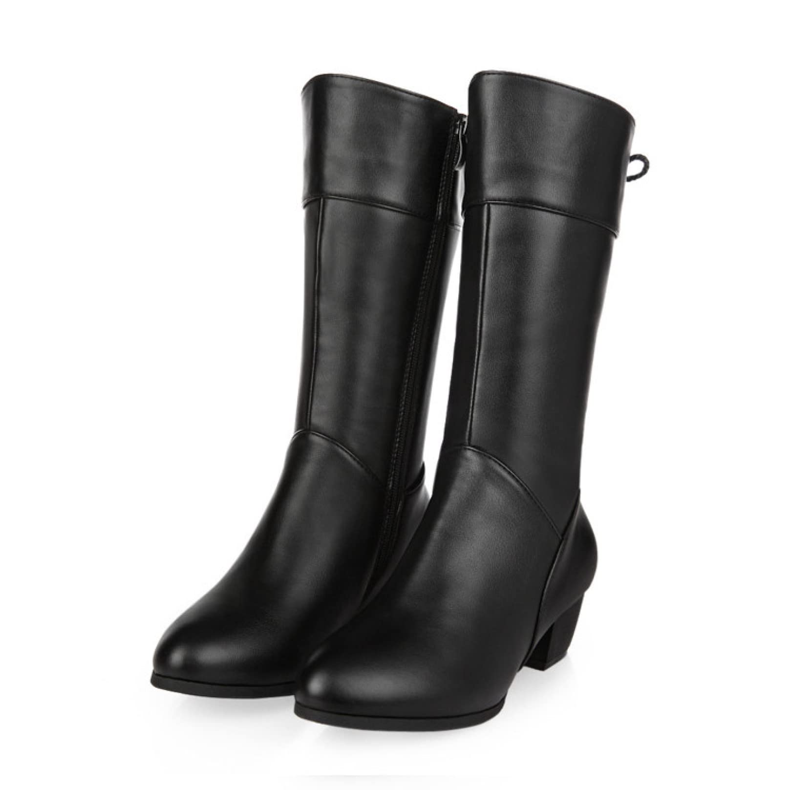 Women's Chunky Block Heel Boots - Side Zipper Mid Calf Dress Booties - Fashion Faux Leather Ankle Boots for Ladies - Perfect for Travel, Work & Night Out