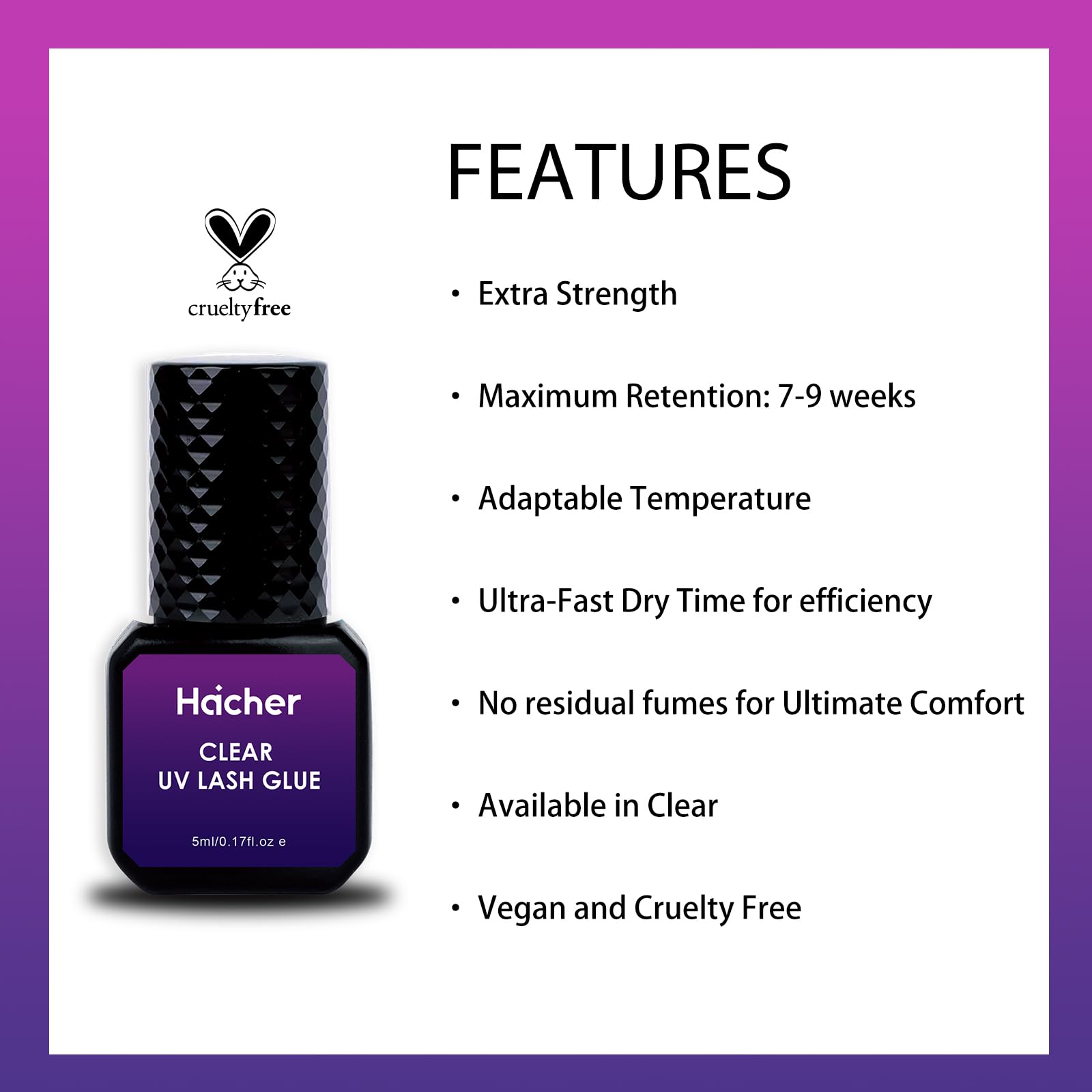 Professional UV Lash Glue for Eyelash Extensions - 1-2 Second Fast Curing, 7-9 Week Long Retention, UV Light Activated Eyelash Adhesive (5ml, 2 Pack) - Perfect for Salon Professionals & DIY Lash Extensions at Home