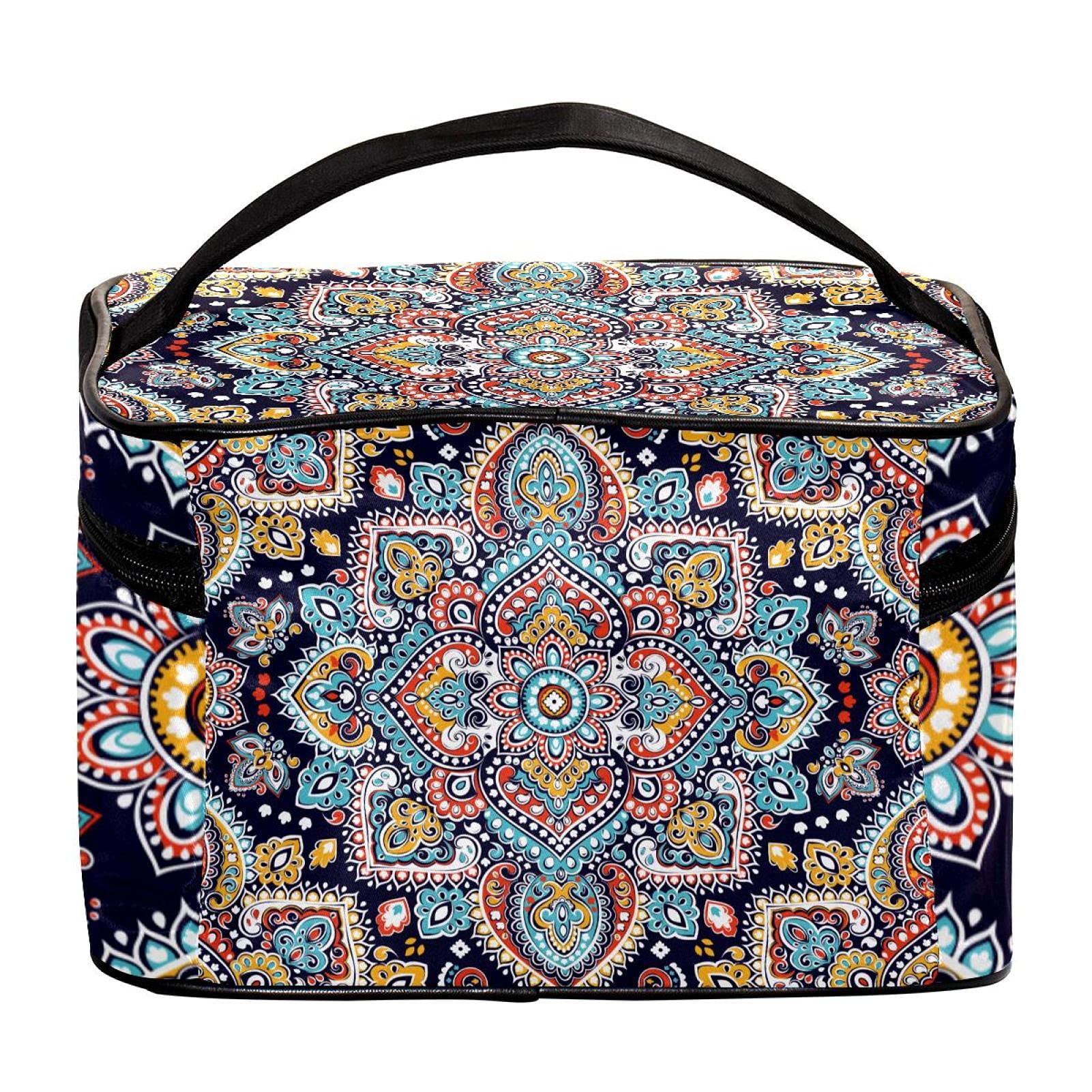 Bohemian Mandala Floral Travel Makeup Bag - Large Waterproof Cosmetic Organizer with Zipper for Women & Girls | Perfect for Vacation, Gym, Beach & Daily Essentials Storage