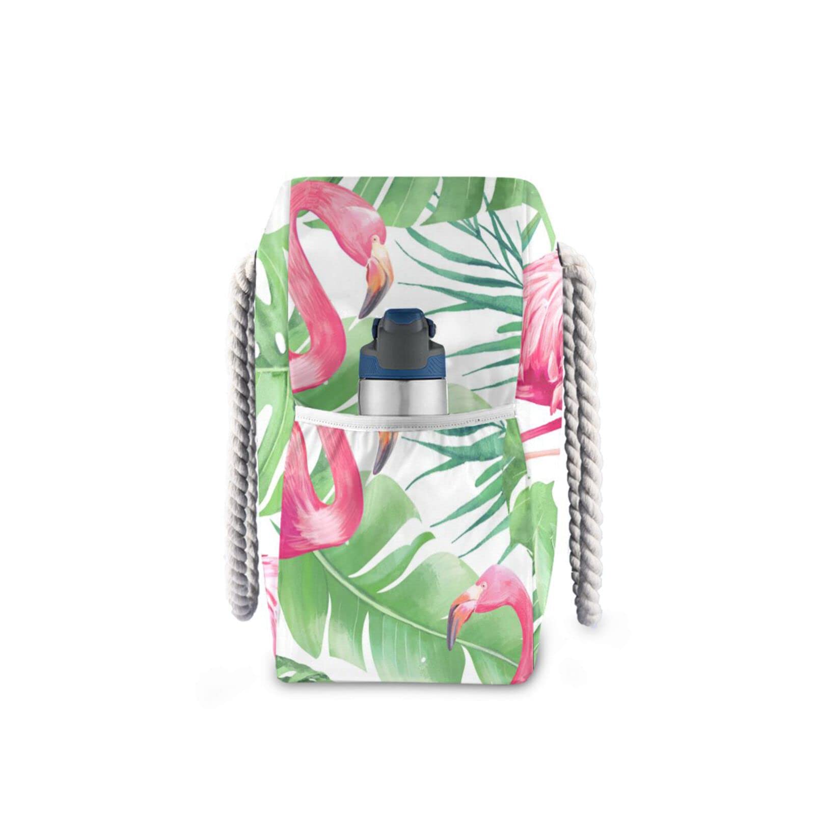 Vikko Pink Flamingo Print Large Beach Tote Bag - Waterproof Zippered Travel Shoulder Bag for Women & Girls - Perfect for Pool, Vacation, Shopping and Summer Outings