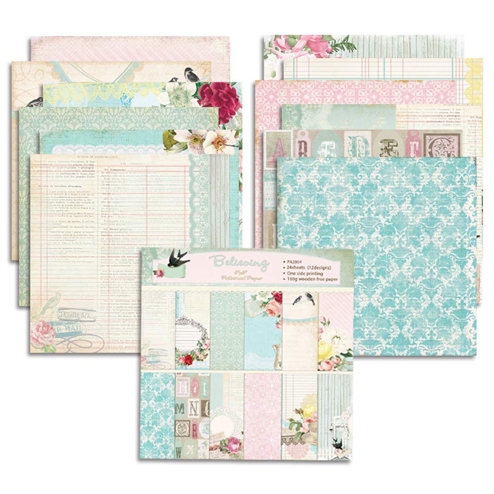 24-Piece Floral Scrapbook Paper Pad - Premium 6