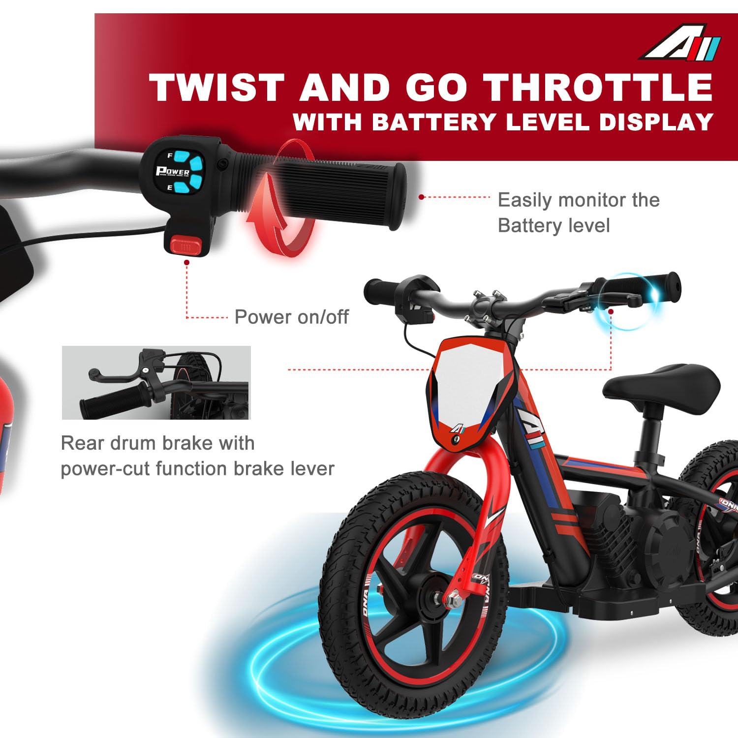 Best Lightweight Electric Dirt Bike for Kids - 170W/340W Motor, 10-12MPH Speed, 24V Removable Battery, Dual Hand Brakes - Perfect for Ages 3-12 - Ideal for Backyard Riding, Park Adventures & Off-Road Trails