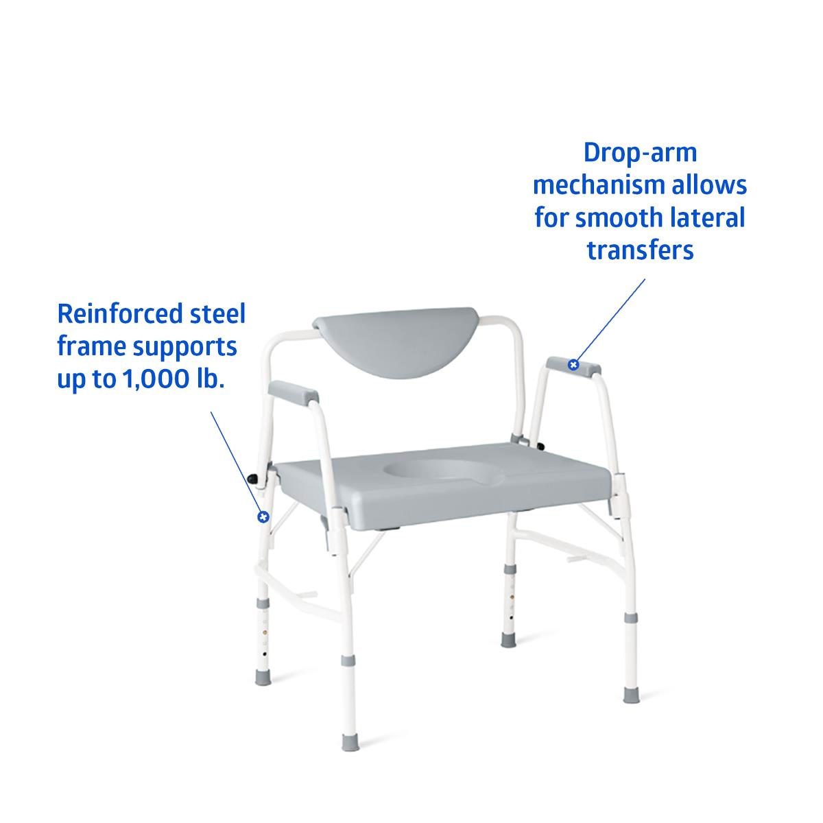 Bariatric Drop Arm Steel Commode - Heavy Duty Toilet Chair for Elderly & Disabled - Home & Hospital Use for Safe Bathroom Assistance