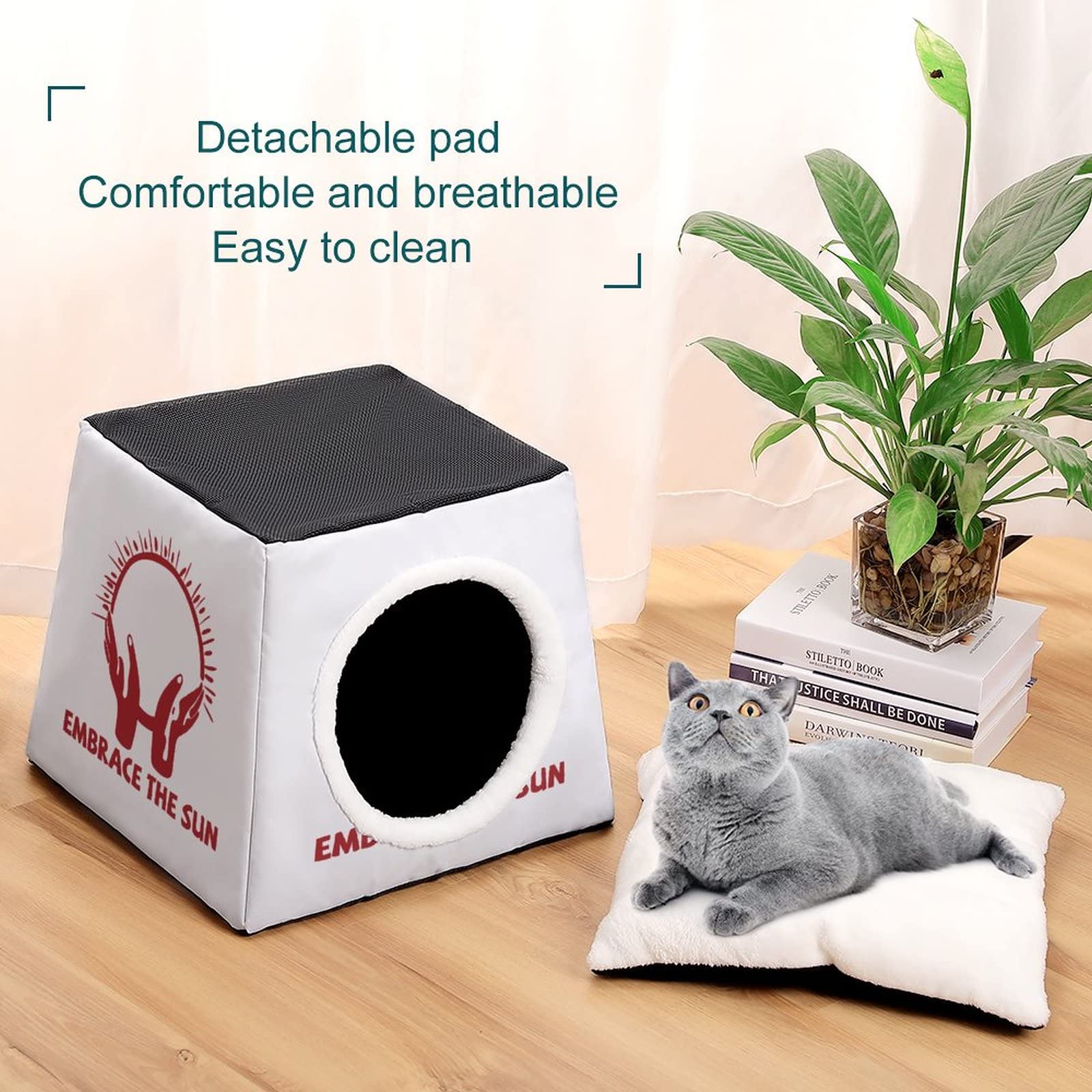 Custom Printed Cat House & Indoor Pet Bed - Cozy Cat Cube Condo with Sunbathing Spot for Kittens & Cats - Perfect for Living Room, Bedroom & Home Decor