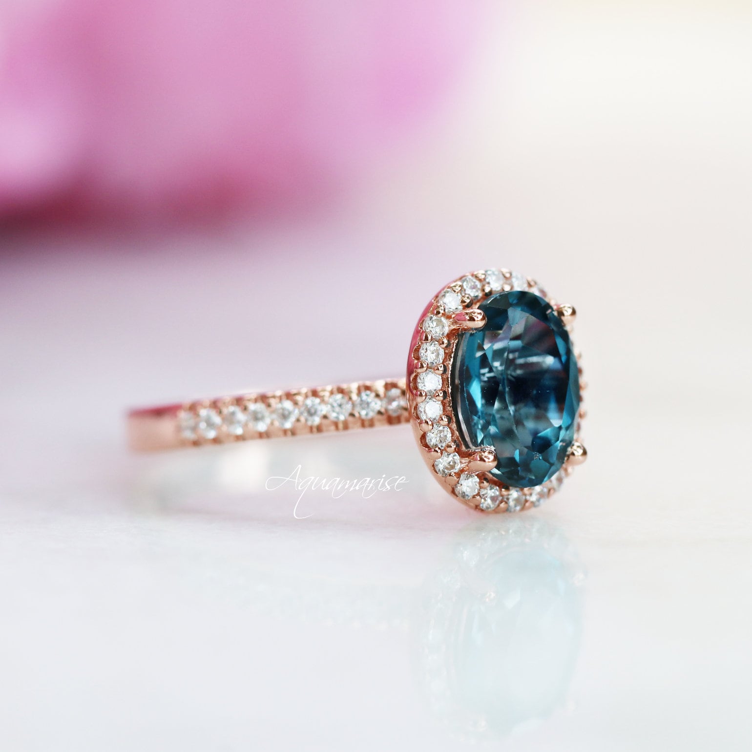 14K Solid Rose Gold Iris Oval London Blue Topaz Engagement Ring – Perfect for Proposals, Anniversaries & Special Occasions