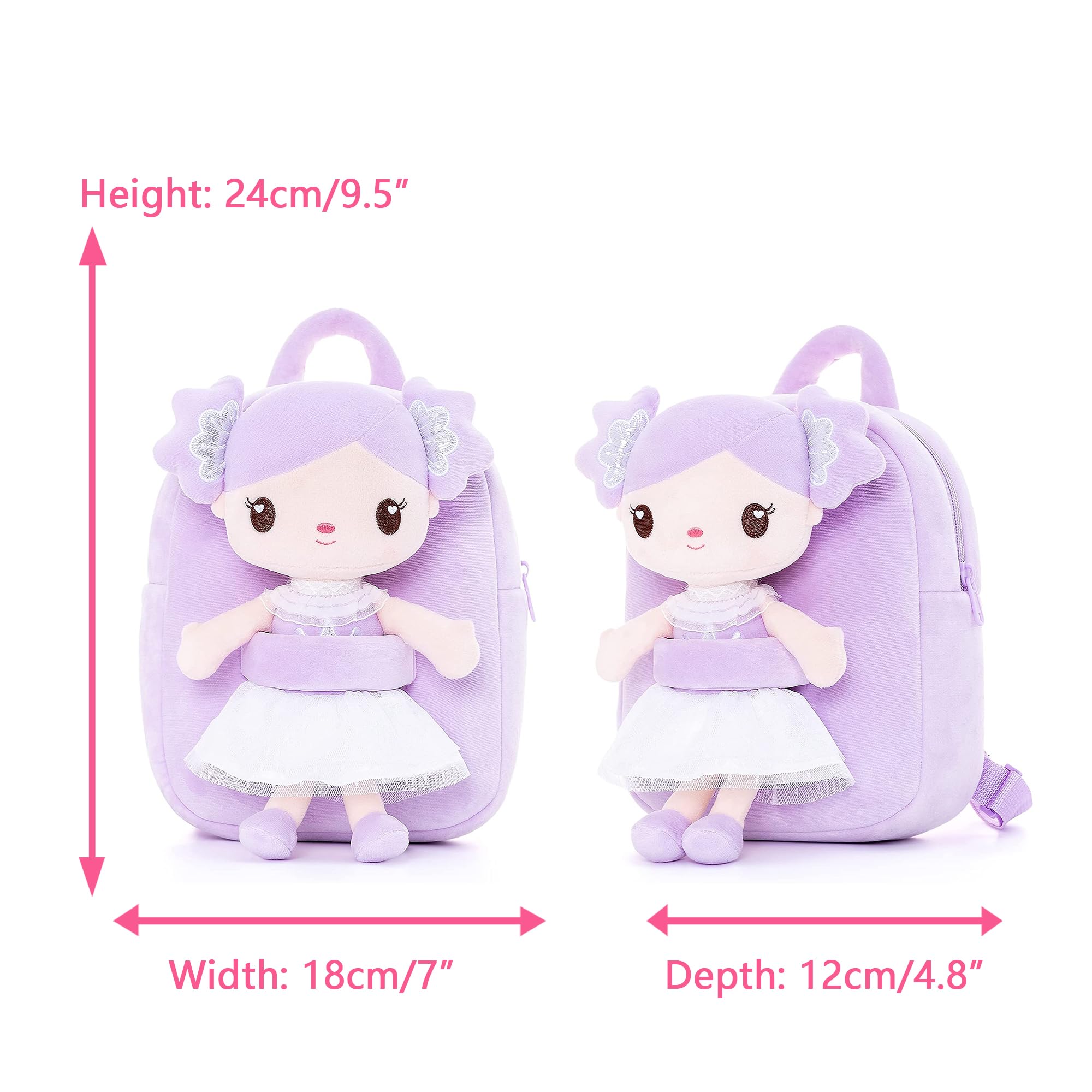 Gloveleya Toddler Backpack for Girls - Cute 9 Inch Kids Backpack with Candy Purple Doll - Perfect for Preschool, Daycare & Travel Accessories