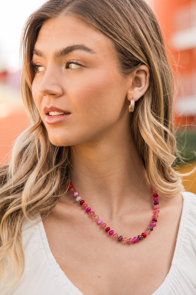 Elegant Pink Beaded Necklace for Women - Bohemian Style Handmade Jewelry - Perfect for Parties, Weddings & Date Nights - FINAL SALE
