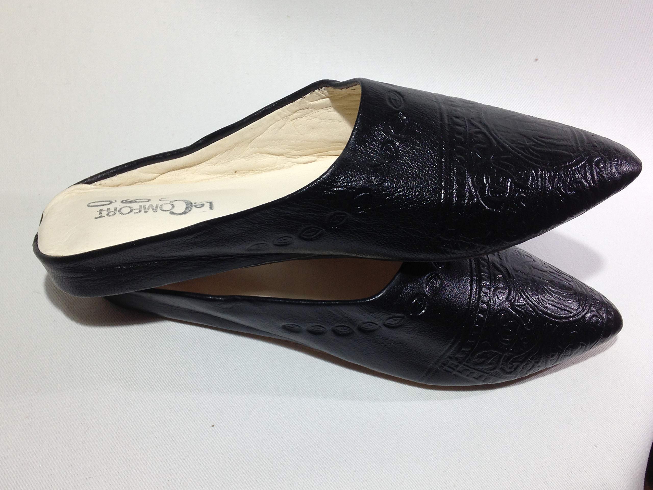 Women's Black Leather Heeled Slippers - Handmade House Slippers with Arch Support for Ladies - Perfect for Indoor Comfort & Casual Wear