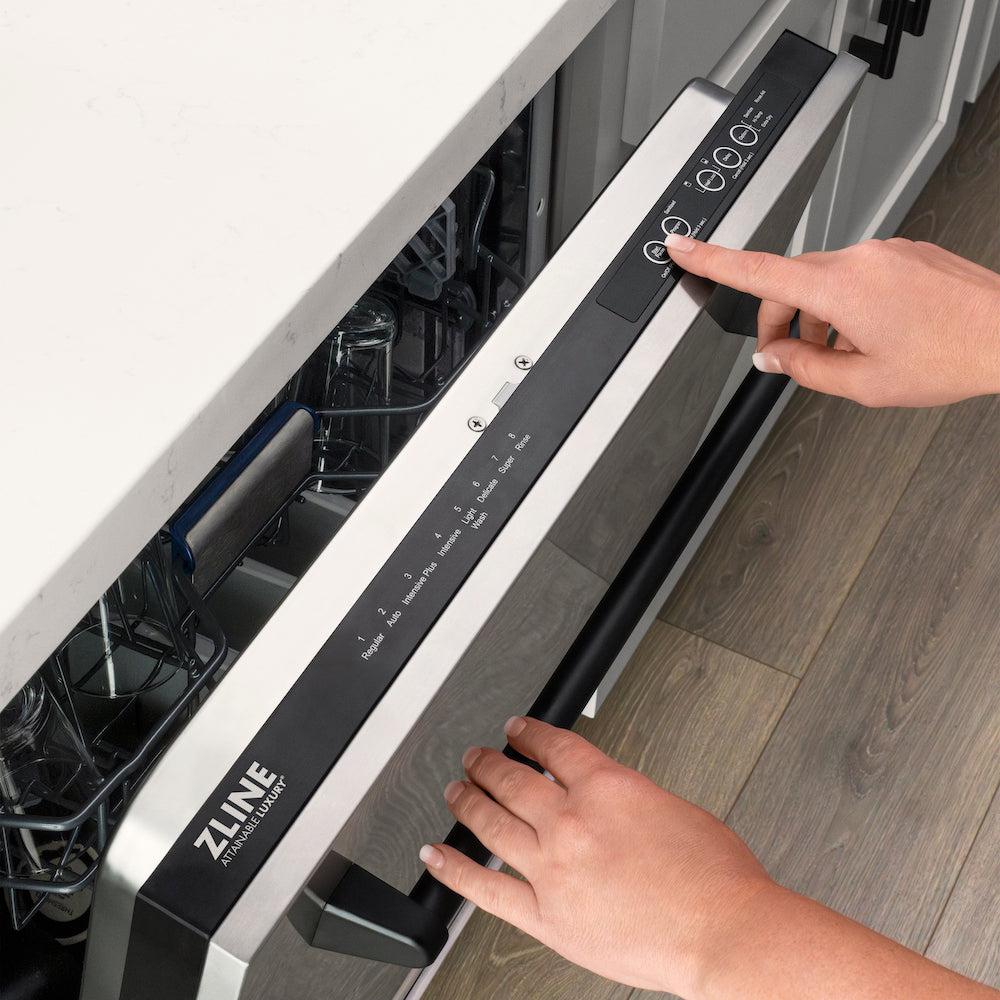 ZLINE Autograph Edition 24-inch 3rd Rack Top Control Tall Tub Dishwasher - Stainless Steel with Matte Black Handle, 51dBa Ultra Quiet (DWVZ 304 24 MB) - Perfect for Modern Kitchens and Open-Concept Homes