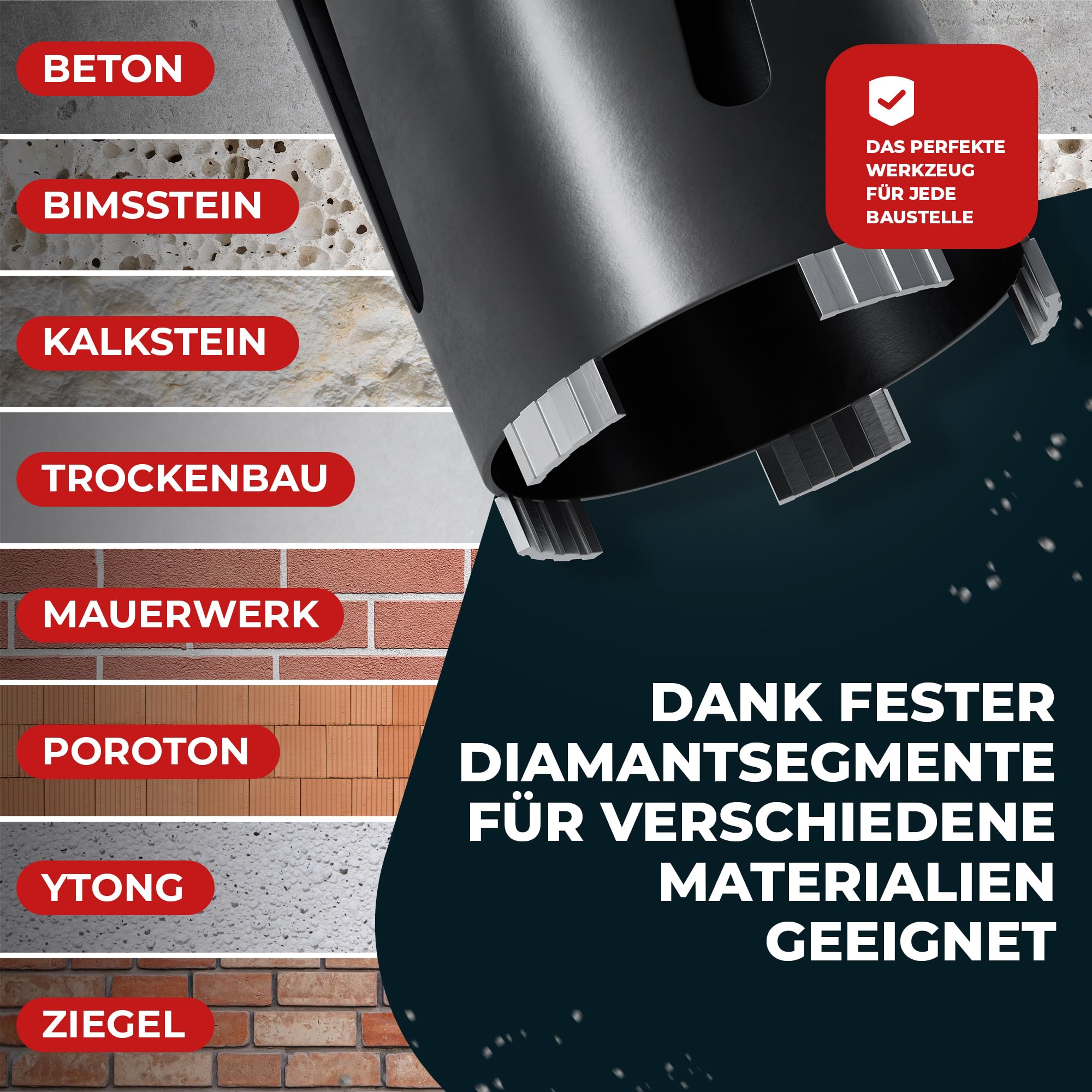 Fortura® SDS Plus Diamond Core Drill Bit Set (42mm-162mm) - 200mm Length for Concrete, Brick & Masonry - Perfect for Plumbing, Electrical & HVAC Installations
