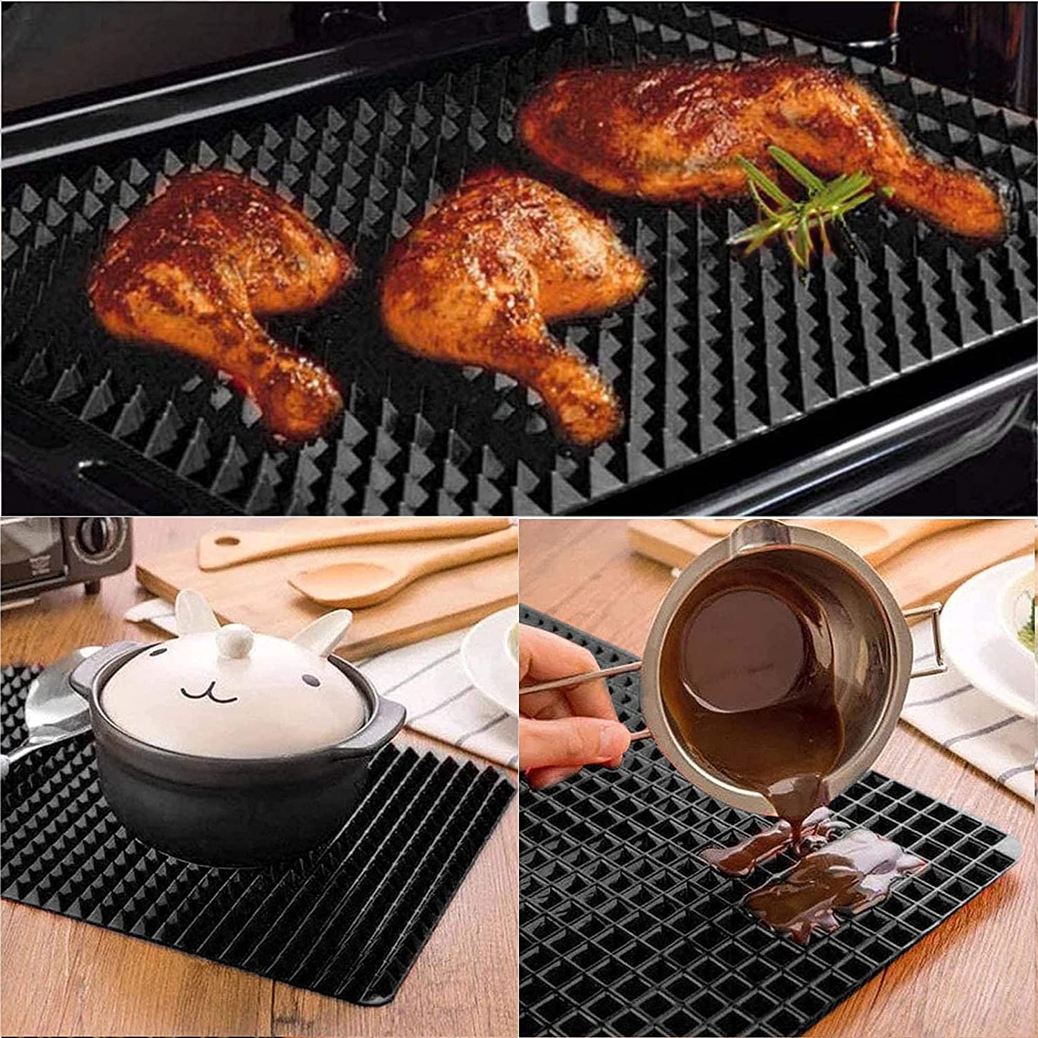 Non-Stick Silicone Baking Mat Set (2 Pack) - Red Pyramid Design for Oven, Microwave & BBQ - 16