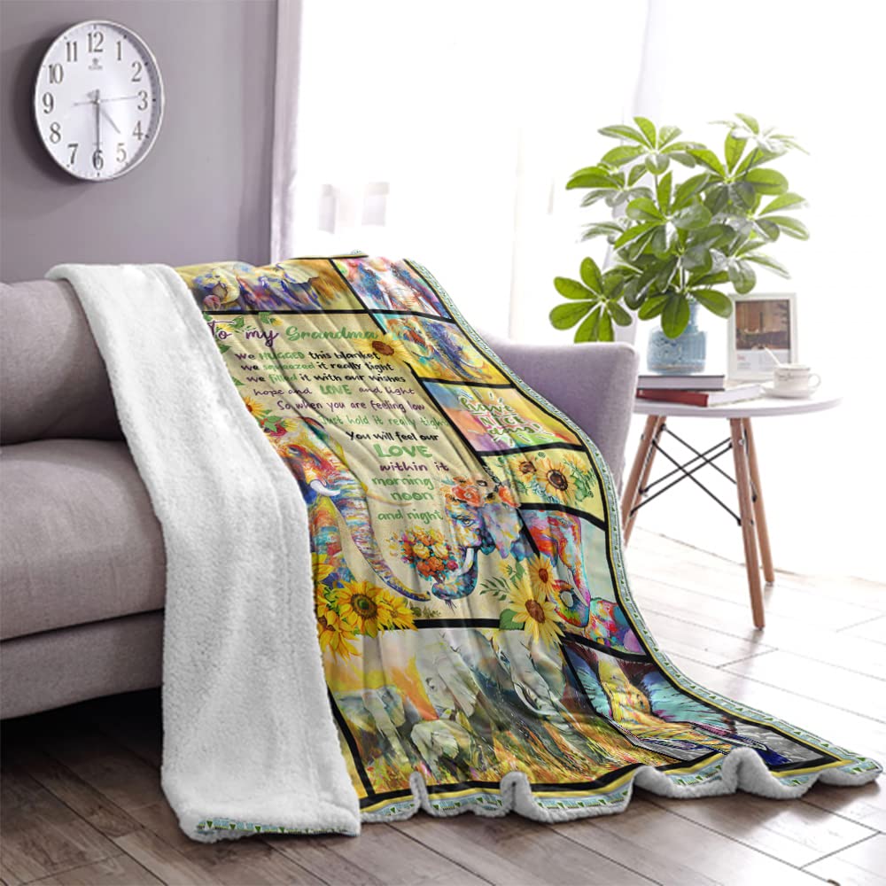Soft Flannel Throw Blanket for Grandma - Cozy Sunflower Elephant Design, Perfect Christmas Birthday Mother's Day Gift for Nana & Great Grandma - Ideal for Sofa, Bed & Family Gatherings