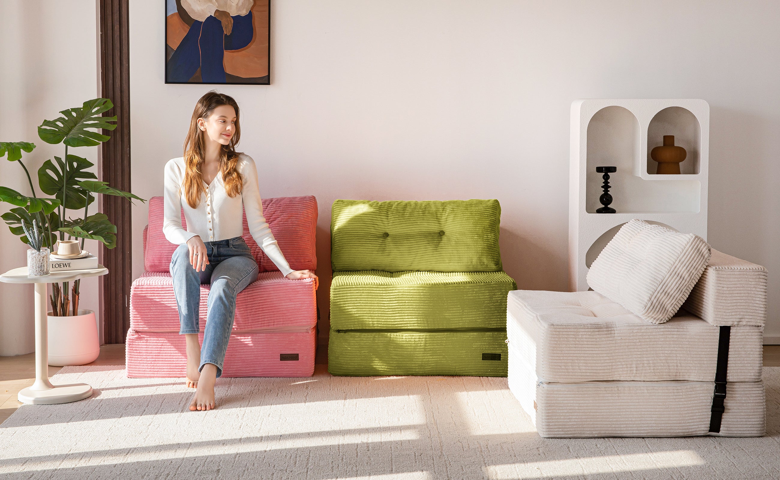 MAXYOYO Convertible Folding Sofa Bed - Comfortable High Density Support Foam for Living Room, Bedroom & Small Spaces (Pink) | Perfect for Guest Sleeping, Studio Apartments & Cozy Lounging