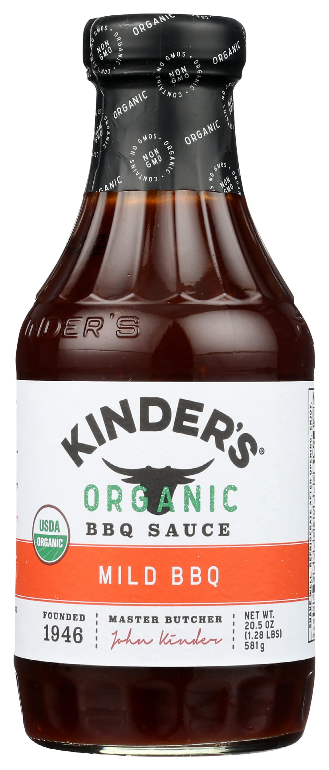 Kinder's Organic Mild BBQ Sauce - USDA Certified, Gluten Free, Non-GMO, 20.5 Oz (6-Pack) - Perfect for Grilling, Smoking & Family BBQs