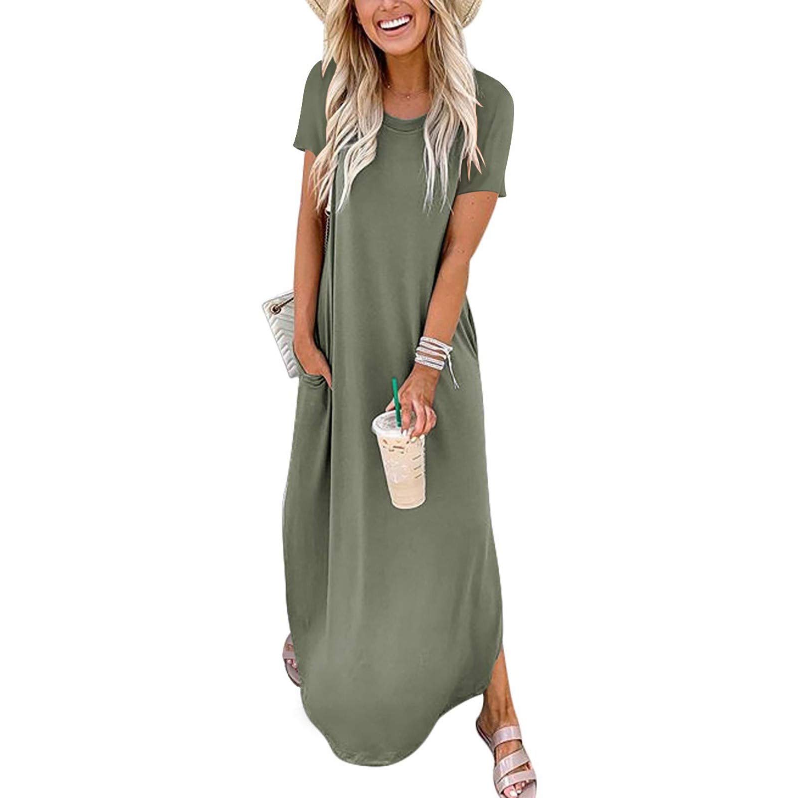 HAOREEKZ Women's Maxi Dresses 2024 - Long Casual Summer Fall Winter Beach Dresses with Pockets & Side Slits | Perfect for Vacation, Date Night, and Outdoor Events