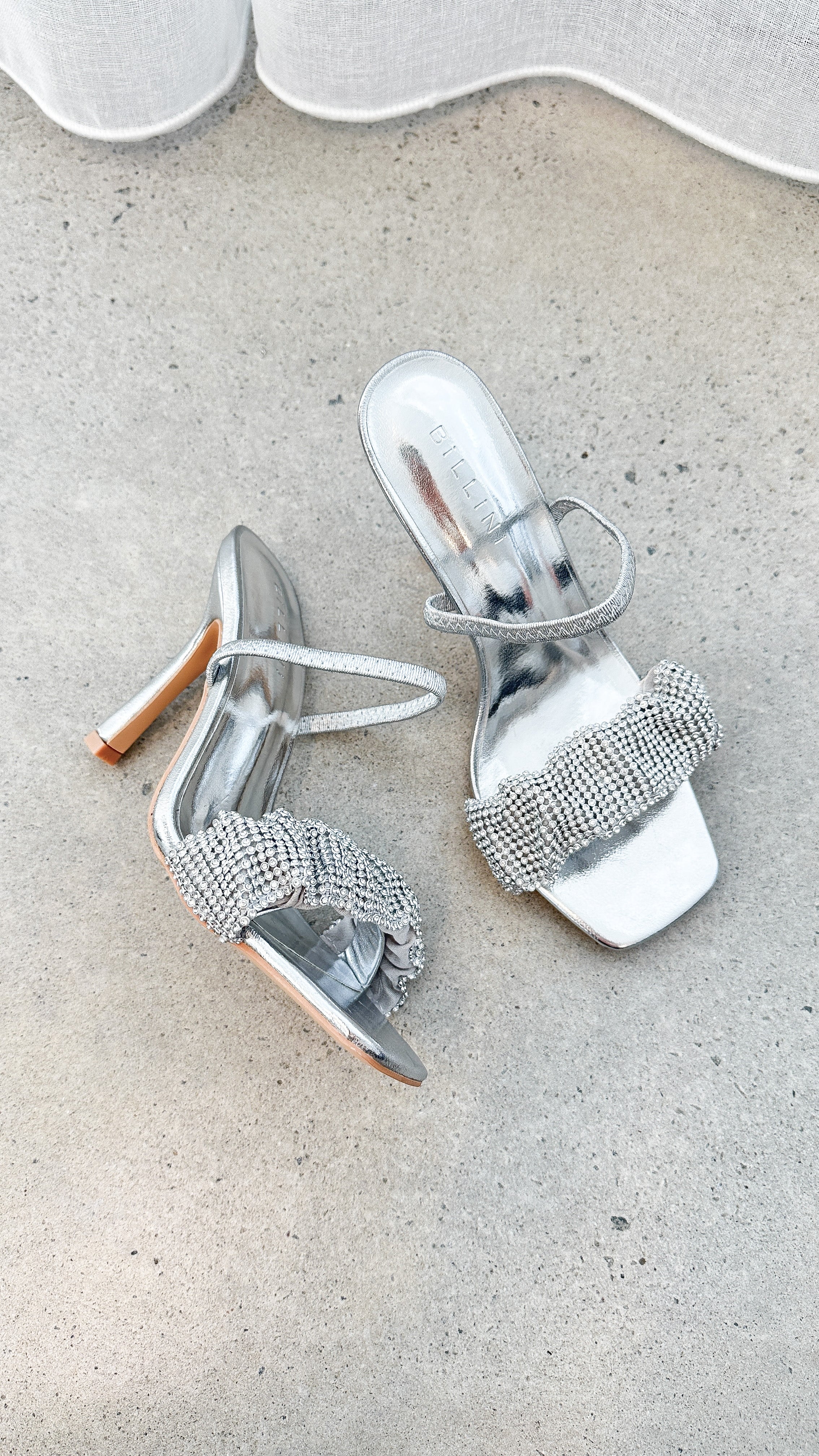 Brandi Silver Metallic Diamante Heels - Elegant Women's High Heel Shoes for Parties, Weddings & Special Occasions