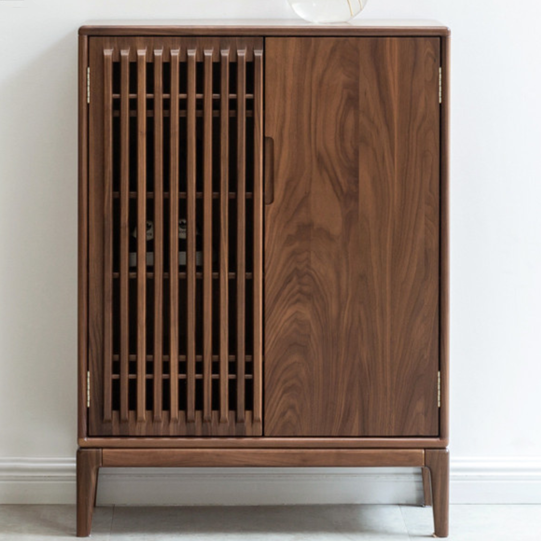 Black Walnut and Ash Wood 2-Door Shoe Cabinet for Entryway - Stylish Shoe Storage Organizer for Hallway, Mudroom, or Apartment Entrance