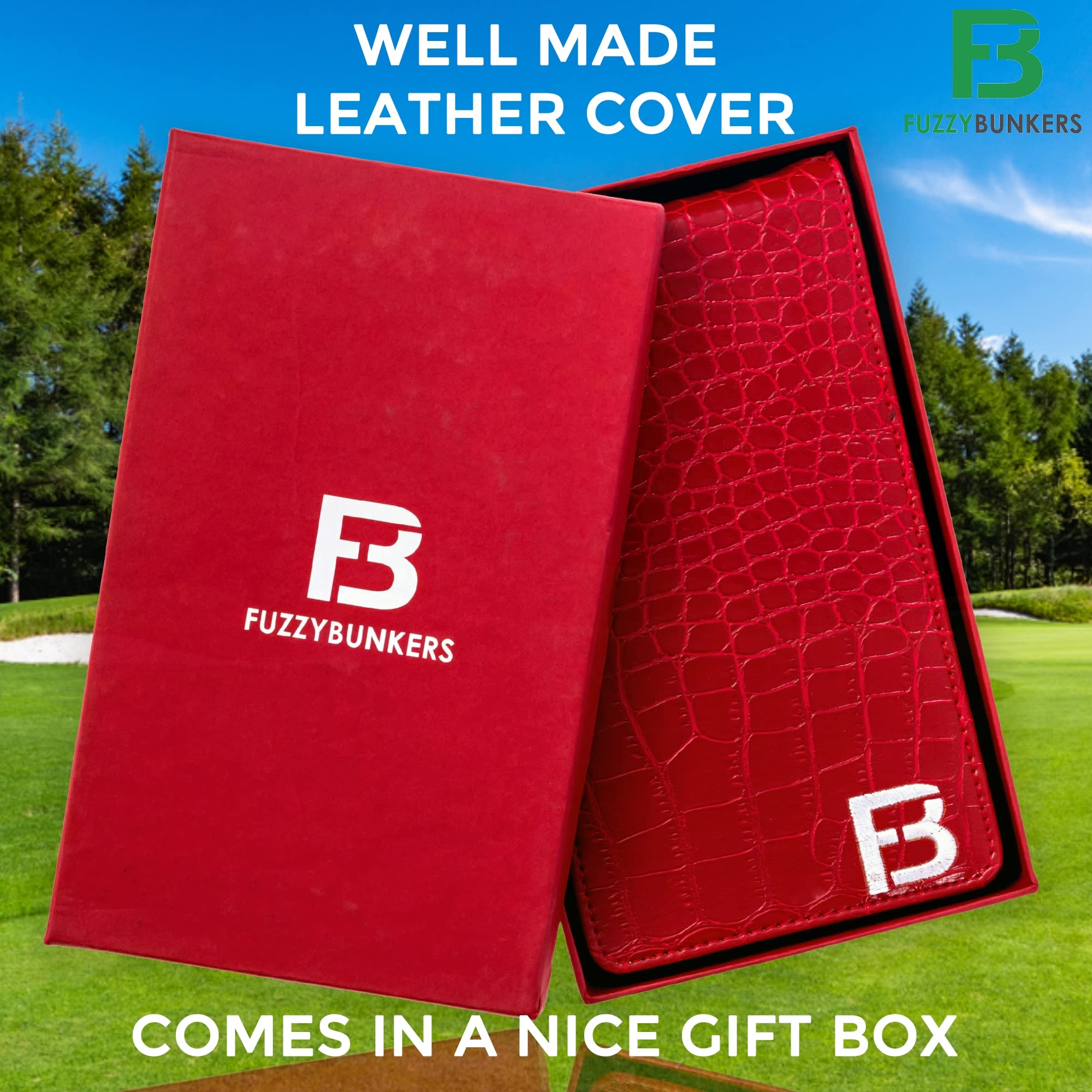 Premium Leather Golf Scorecard Holder & Yardage Book Cover with Free Pencil & Stat Tracker - Durable Golf Accessories for Course Play & Tournament Tracking