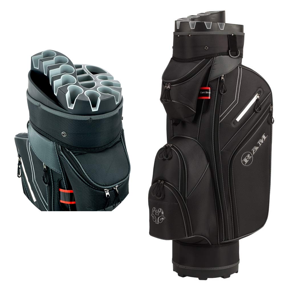 Ram Golf Premium Cart Bag with 14-Way Molded Organizer Divider Top - Perfect for Golf Course and Driving Range Use