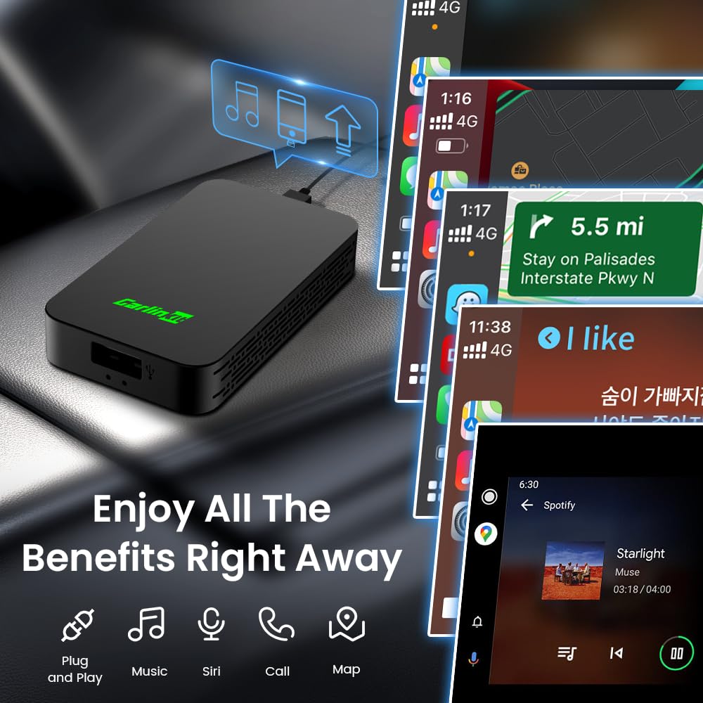 CarlinKit 5.0 Wireless Android Auto & Apple CarPlay Adapter (2025 Model) - Dual Channel Connection, Plug & Play USB Dongle for Cars 2016+ | Convert Wired to Wireless | Perfect for Commuting, Road Trips & Hands-Free Driving