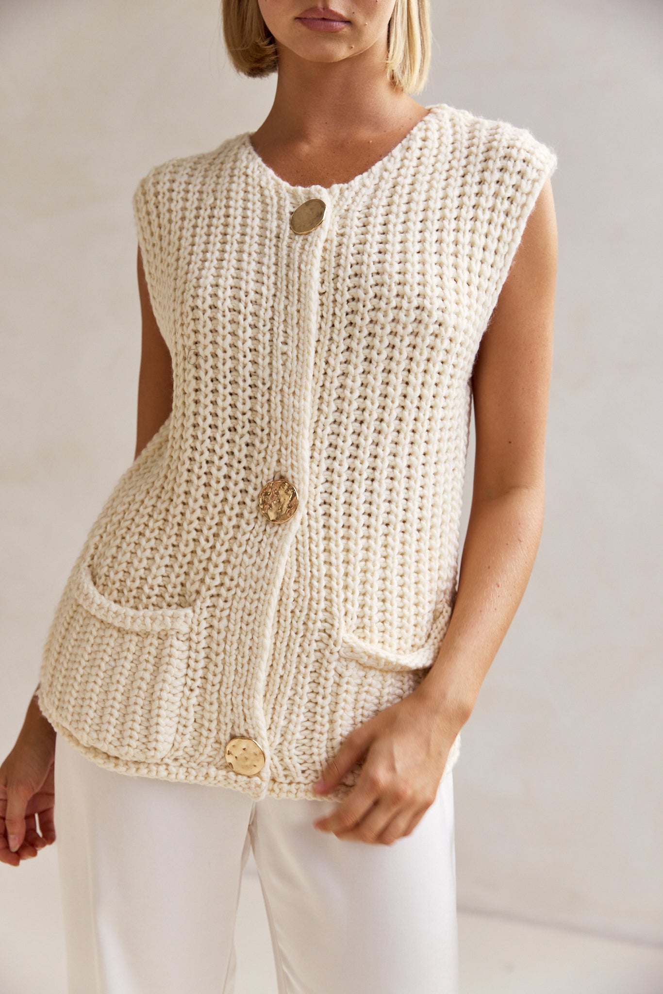 Zarlie Women's Knit Vest - Soft Cream Cardigan for Layering, Office Wear & Casual Outfits | Cozy Winter & Fall Fashion