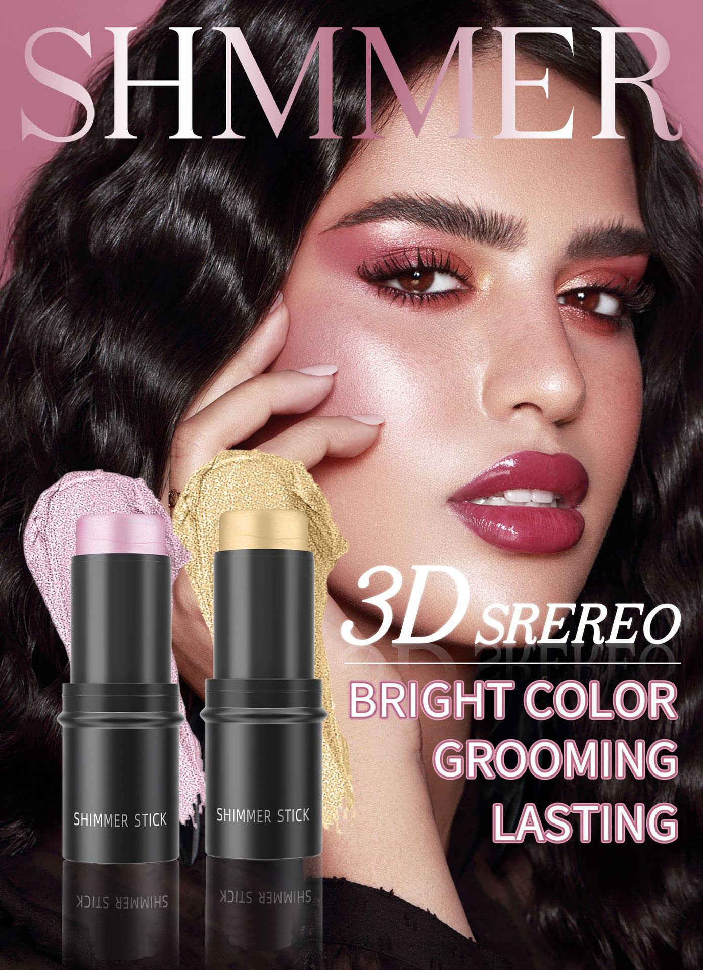 Shimmer Highlighter Stick & Moisturizing Blush Stick Set - 1 Pack Multifunctional Makeup Sticks for Lips, Cheeks & Contour - Perfect for Mature Skin & Older Women (02 Strobe) | Ideal for Everyday Glow, Special Occasions & On-the-Go Touch-Ups