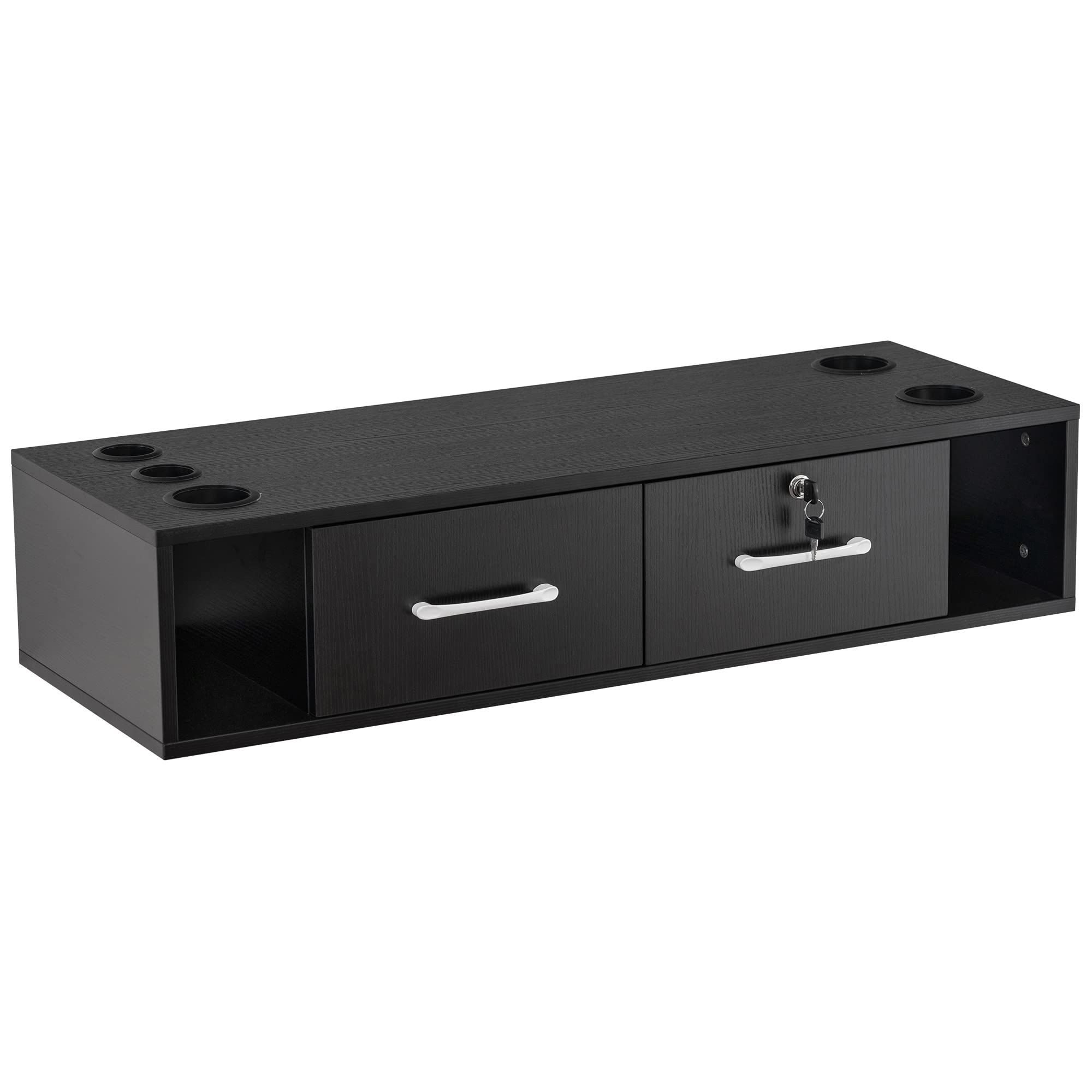 BarberPub Wall Mount Salon Station with Drawers - Styling Cabinet & Open Storage for Beauty Salon & Spa - Professional Hairdressing Equipment 2502 (Black) - Perfect for Barbershops, Hair Salons & Home Styling Stations