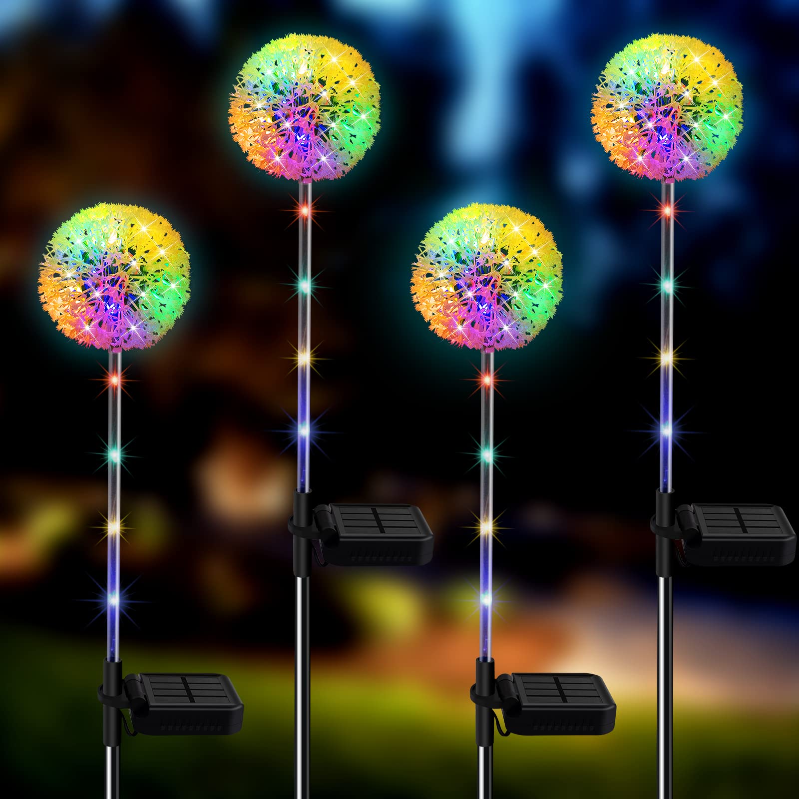 Amouhom 4 Pack Solar Dandelion Garden Lights Outdoor - Waterproof Decorative Solar Lights for Yard, Patio, Pathway, Lawn & Landscape Decoration | Perfect for Backyard, Wedding, Party & Holiday Decor