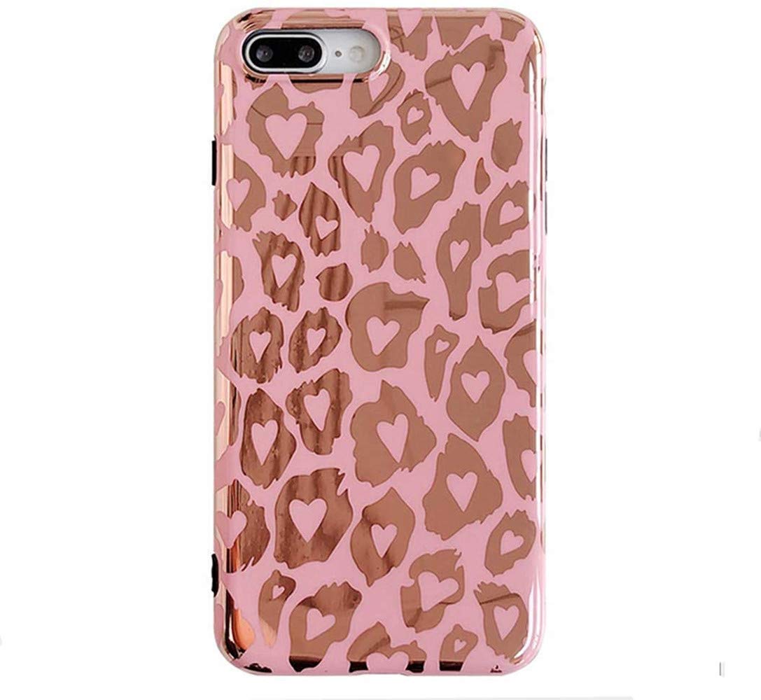 Cute Glitter Sparkle Bling Gold Foil Leopard Print iPhone 8 Plus/7 Plus Case - Slim Fit Soft Flexible Shockproof Protective Cover for Women & Girls | Perfect for Daily Use, Parties, and Fashion Accessories