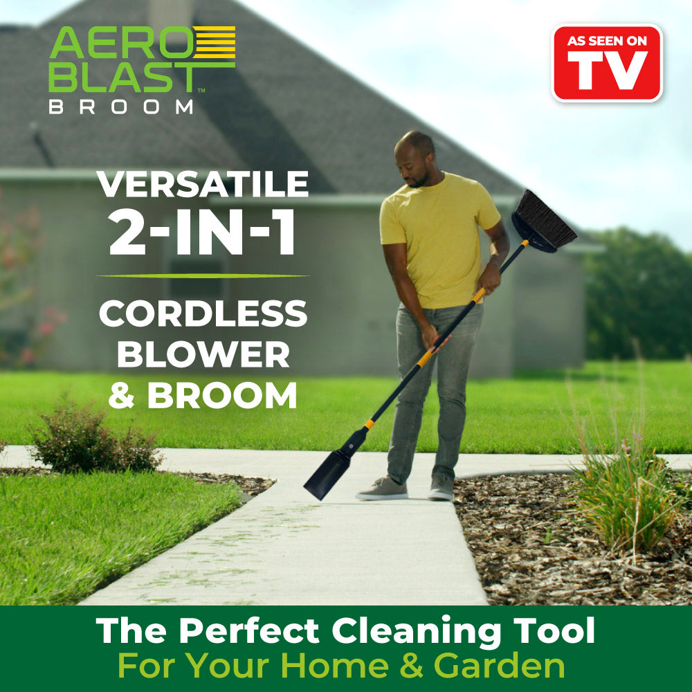 Aero Blast Broom - 2-in-1 Cordless Leaf Blower & Sweeper Broom for Yard Cleaning, Patio, Deck, and Driveway Maintenance