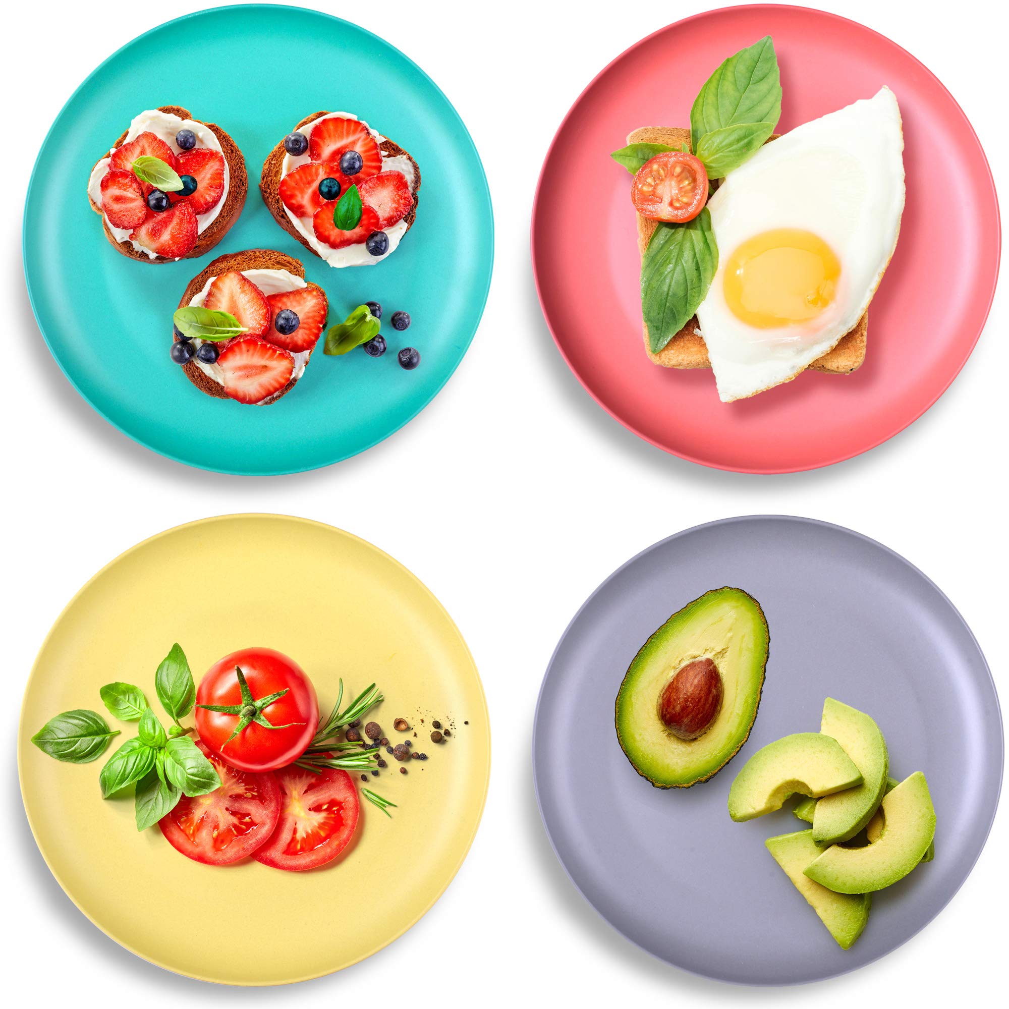 GET FRESH 4-Pack Bamboo Kids Plates Set - Eco-Friendly Reusable Bamboo Dinner Plates for Toddlers & Children - Colorful Bamboo Fiber Dinnerware Set - Durable & Safe Kids Tableware for Daily Meals, School Lunches & Picnics