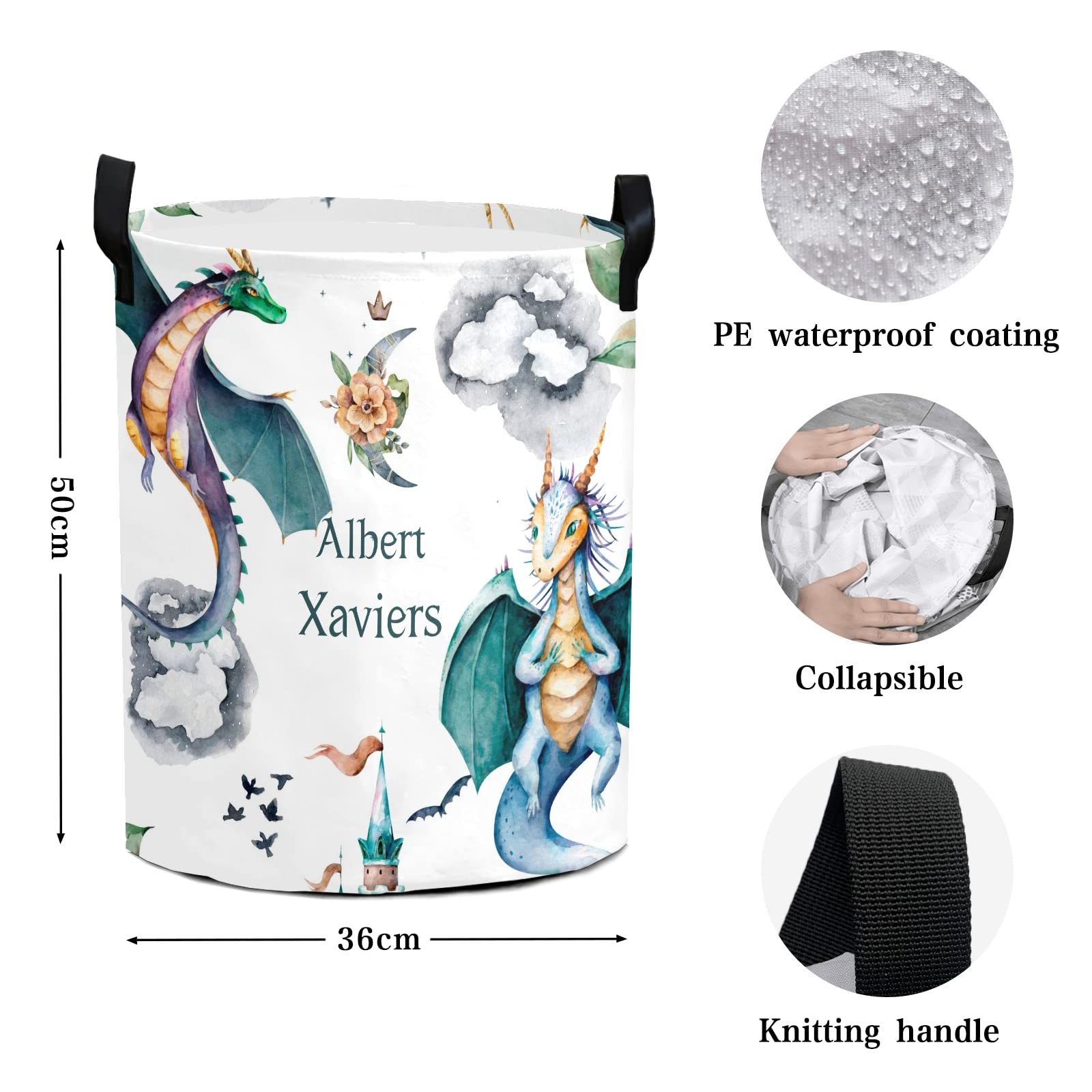 Little Knight Princess Castle Dragon Storage Bin - Waterproof Oxford Fabric Laundry Hamper, Toy Organizer & Gift Basket for Nursery, Bedroom, Kids Room - Perfect for Clothes Storage, Toy Organization & Baby Essentials
