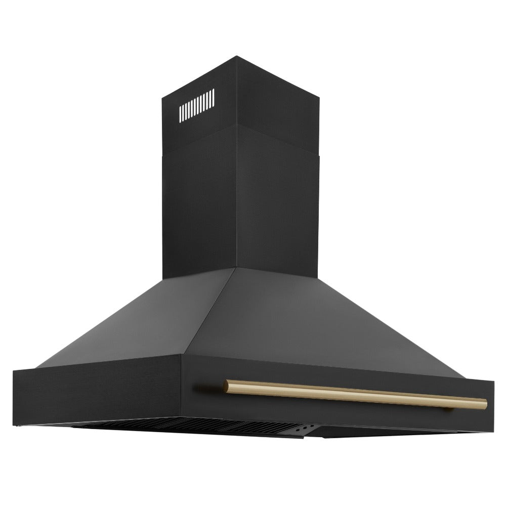 ZLINE Autograph Edition 48-inch Black Stainless Steel Kitchen Package - Dual Fuel Range, Range Hood, Dishwasher & Champagne Bronze Refrigerator | Premium Kitchen Appliances for Modern Homes & Professional Chefs