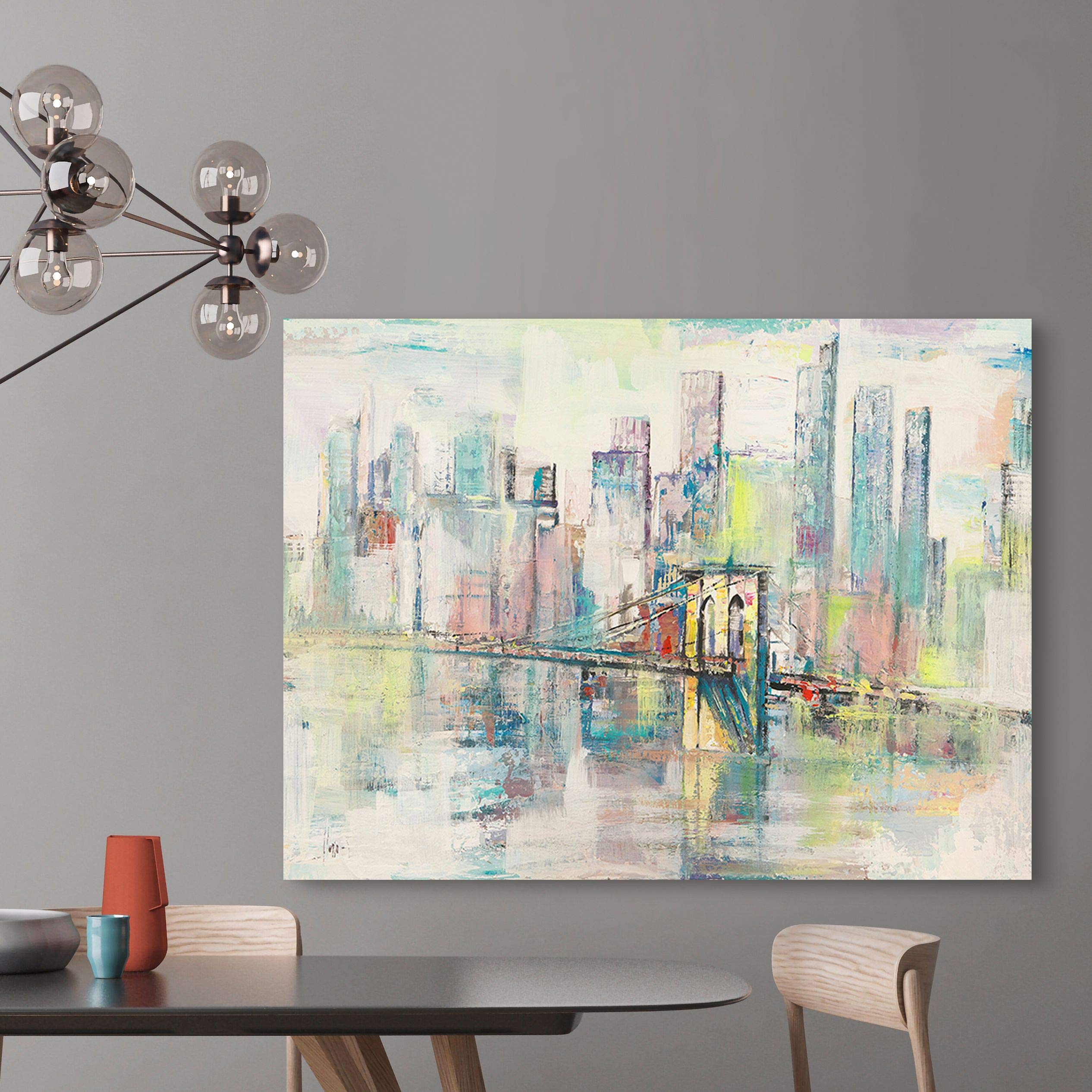 Abstract City Canvas Art Print - 'Morning in Manhattan' by Luigi Florio - 70x50 cm Wall Decor for Living Room, Office & Bedroom