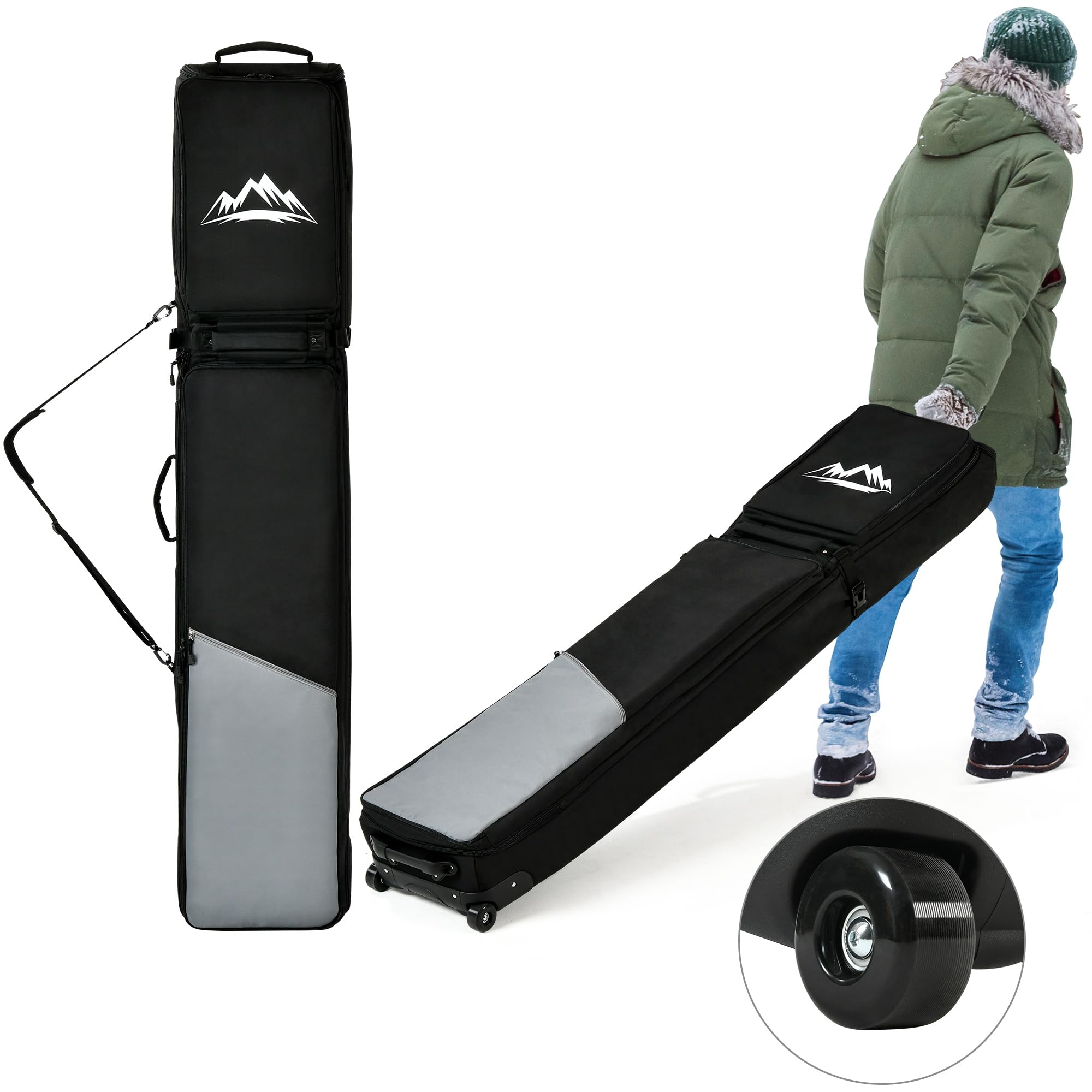 Premium 900D Padded Ski Bag with Wheels - Extendable 165-195CM Rolling Snowboard Bag for Air Travel | Fits Double Skis, Boots, Helmet & Ski Gear | Durable All-Round Protection for Winter Sports & Travel
