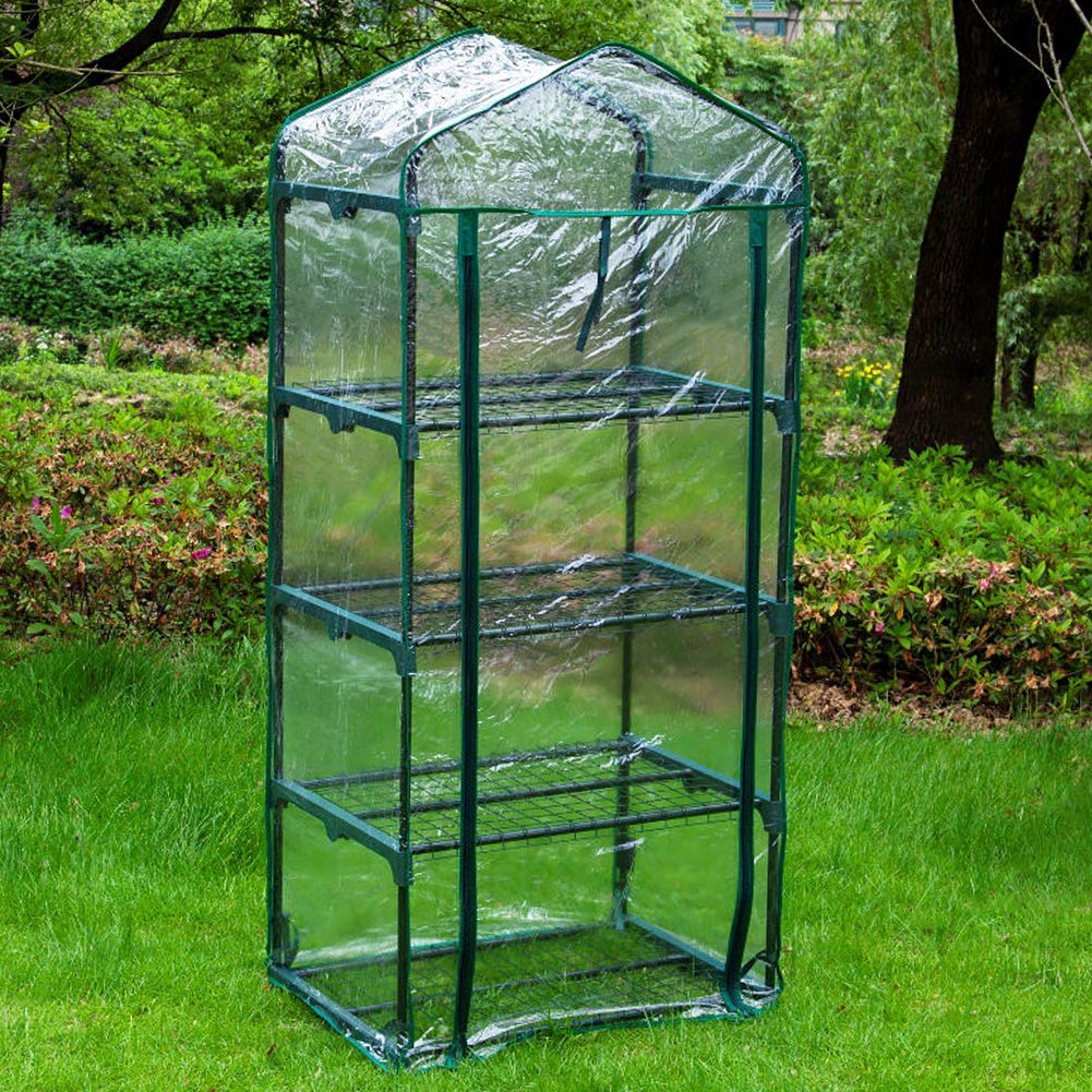 MSUIINT 4 Tier Greenhouse Replacement Cover - Transparent Waterproof PVC Plant Cover with Zipper, Portable Cold & Frost Protection for Outdoor Plants - Ideal for Garden, Patio, and Backyard Use in Wind & Rain
