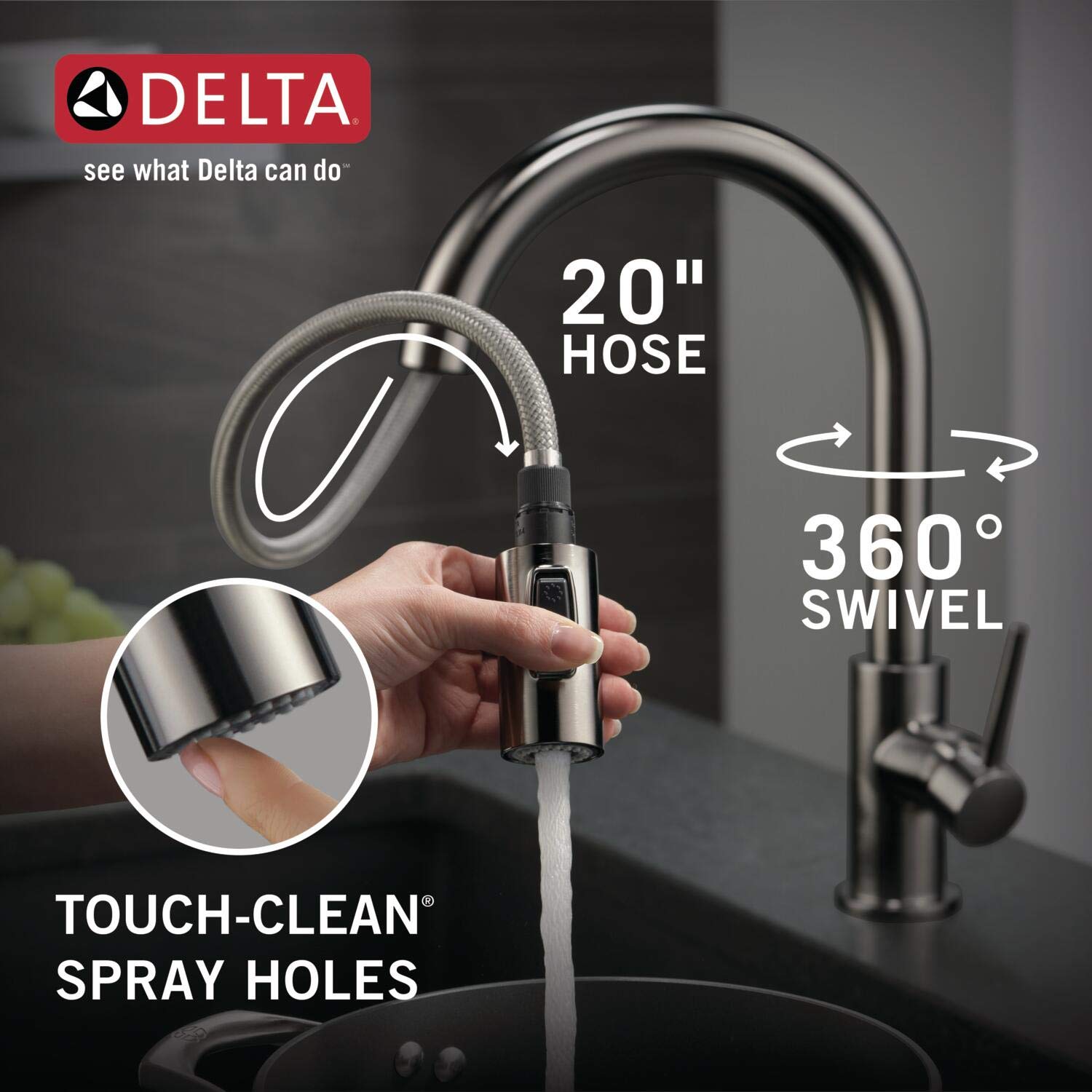 Delta Trinsic Black Stainless Pull-Down Kitchen Faucet with Soap Dispenser - Perfect for Modern Sinks