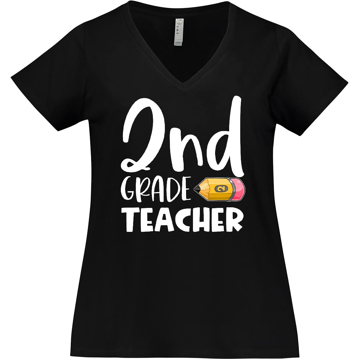 Inktastic Second Grade Teacher Pencil Design Women's Plus Size V-Neck T-Shirt - Fun Casual Wear for School, Teaching, and Everyday Comfort