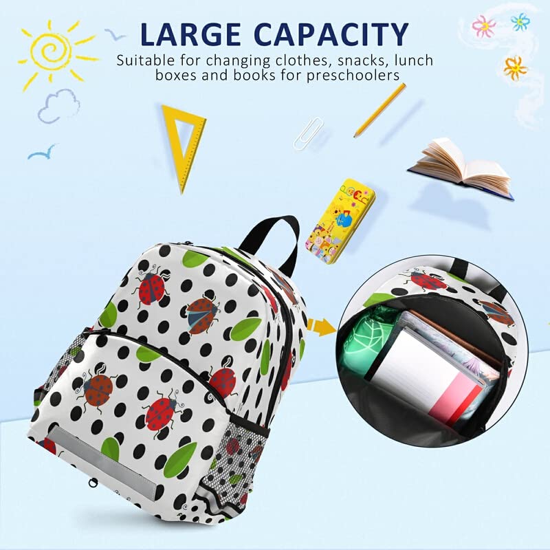 QUGRL Red Ladybugs Toddler Backpack with Black Polka Dots - Cute Kindergarten School Bag for Preschool & Nursery, Travel Backpack with Safety Leash Harness for Boys & Girls Ages 3-8 - Perfect for School, Daycare & Family Outings