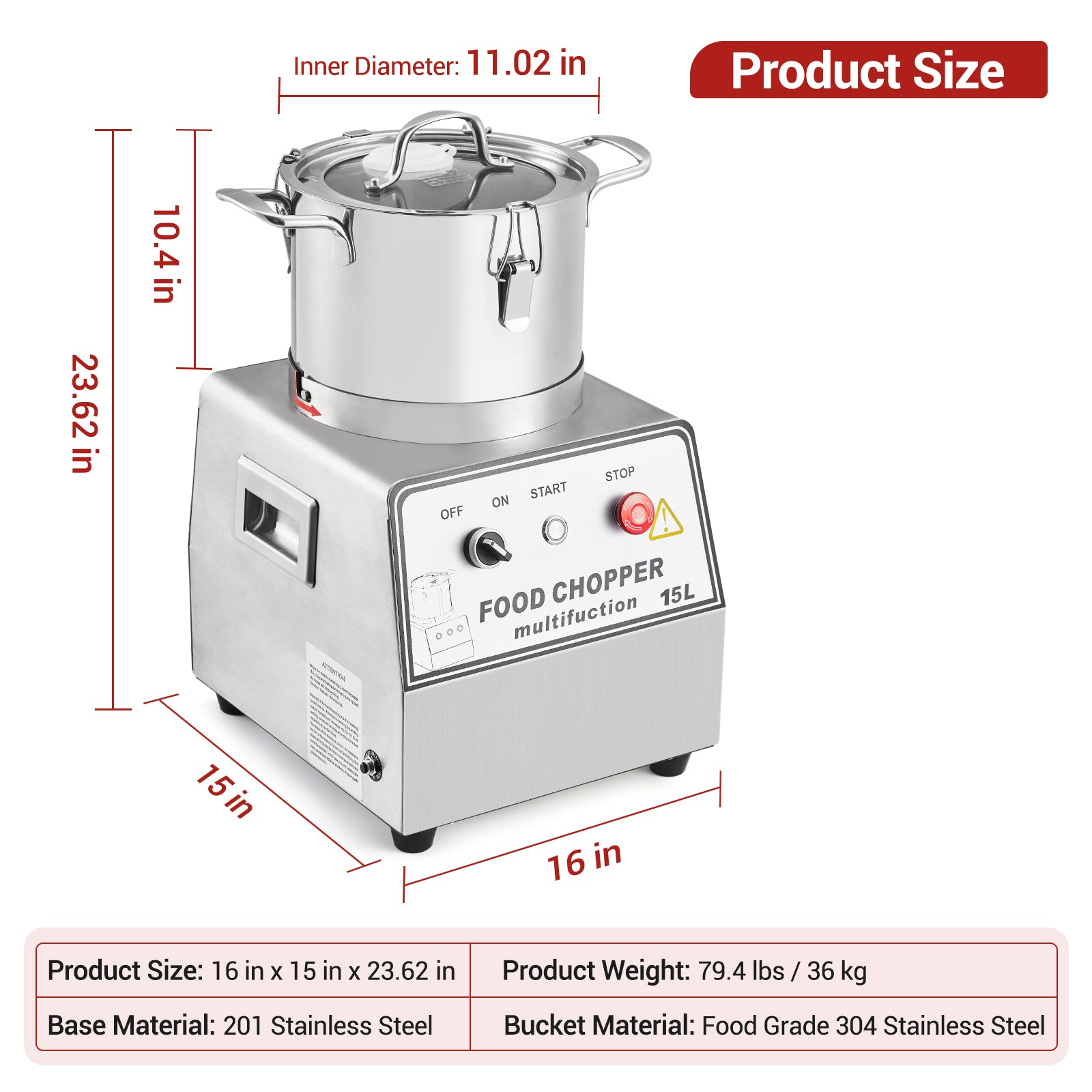 GARVEE 1400W Commercial Food Processor - 63 Cup Electric Vegetable Chopper & Meat Grinder with Stainless Steel Blades - Multi-Functional Kitchen Appliance for Slicing, Dicing, Grinding - Includes Gloves & Brush - 110V - Perfect for Restaurants, Catering & Home Cooking