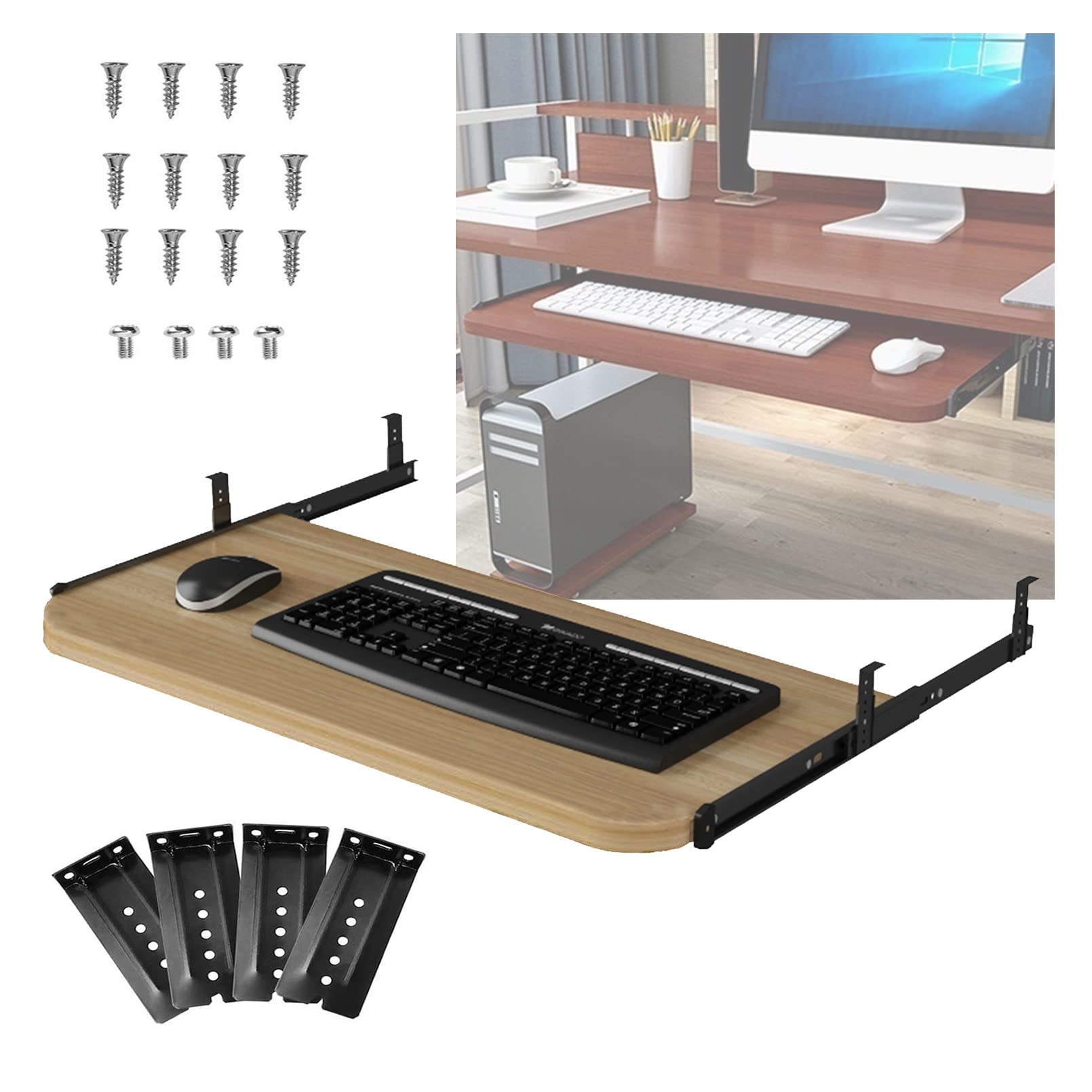 Ergonomic Under Desk Keyboard Tray - Adjustable Height 54/60/70x27cm Pull-Out Retractable Mouse Platform | Home Office & Gaming Setup Workspace Organizer