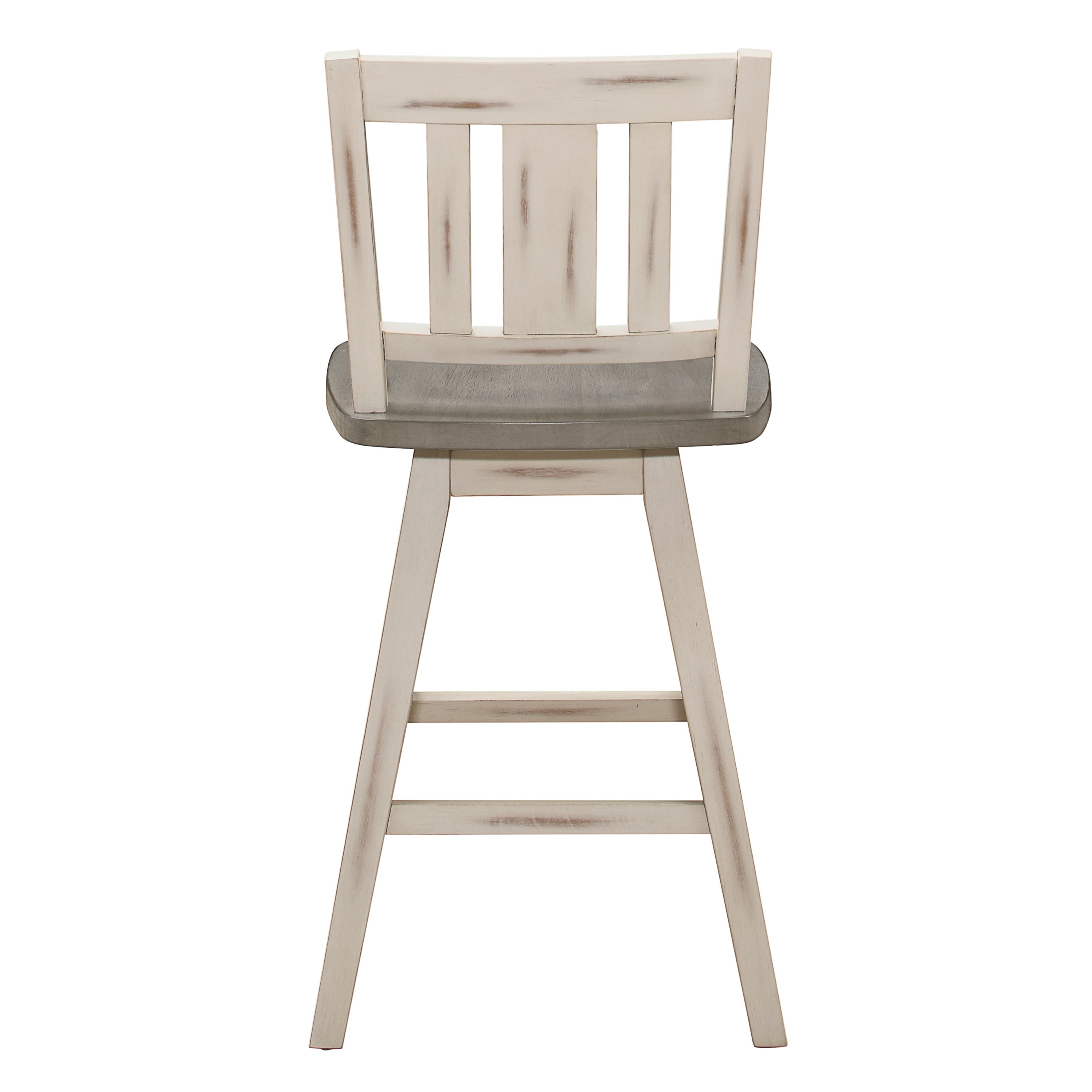 Set of 2 White Gray 360-Degree Swivel Counter Height Chairs - Solid Rubberwood Kitchen Dining Furniture with Vertical Slat Back - Perfect for Breakfast Bars, Kitchen Islands & Small Space Dining